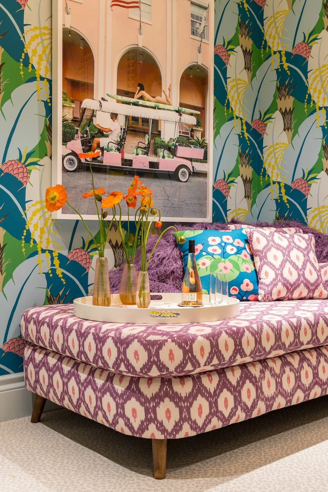colorful-closet-lounge-ikat-ottoman-tropical-wallpaper-modern-art.jpg