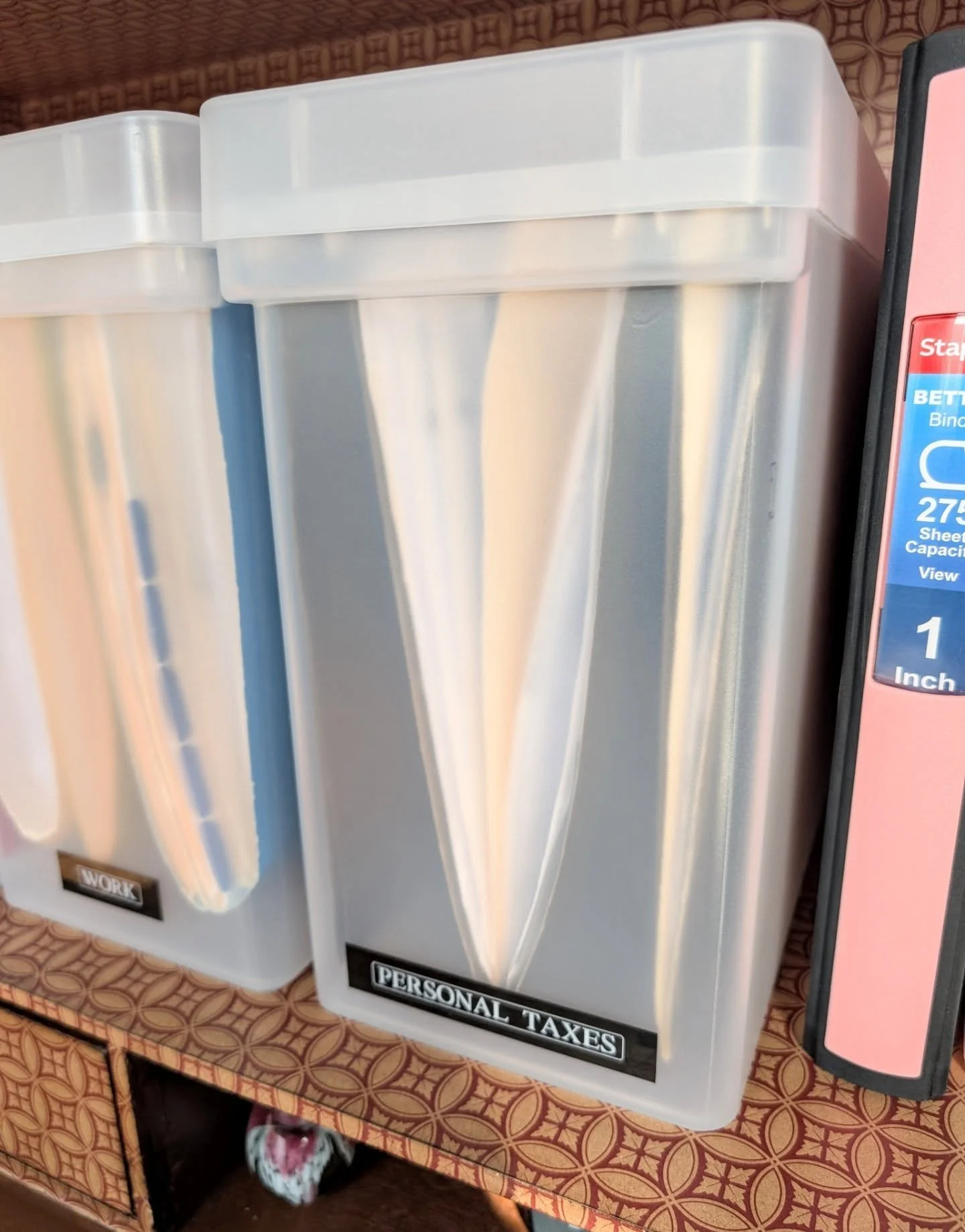 Sometimes a little tweak is all you need to become more productive.

We helped with this small space that collected piles of random paperwork.

By adding these lidded file holders &amp; labels, the papers are now organized &amp; readily accessible 🗂