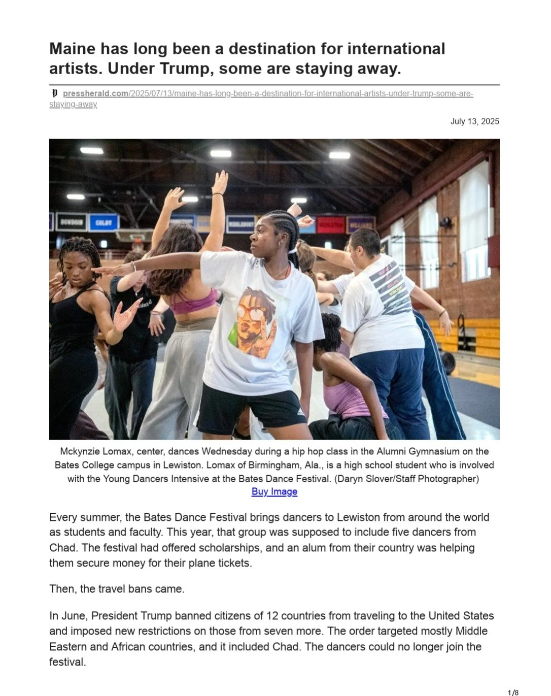 A thought provoking piece by Megan Gray for the @portlandpressherald about travel bans and fears for artists visiting Maine, featuring @batesdancefestival, @portland_ovations, @hogfishme, @hewnoaks, @indigoartsalliance, and Surf Point.