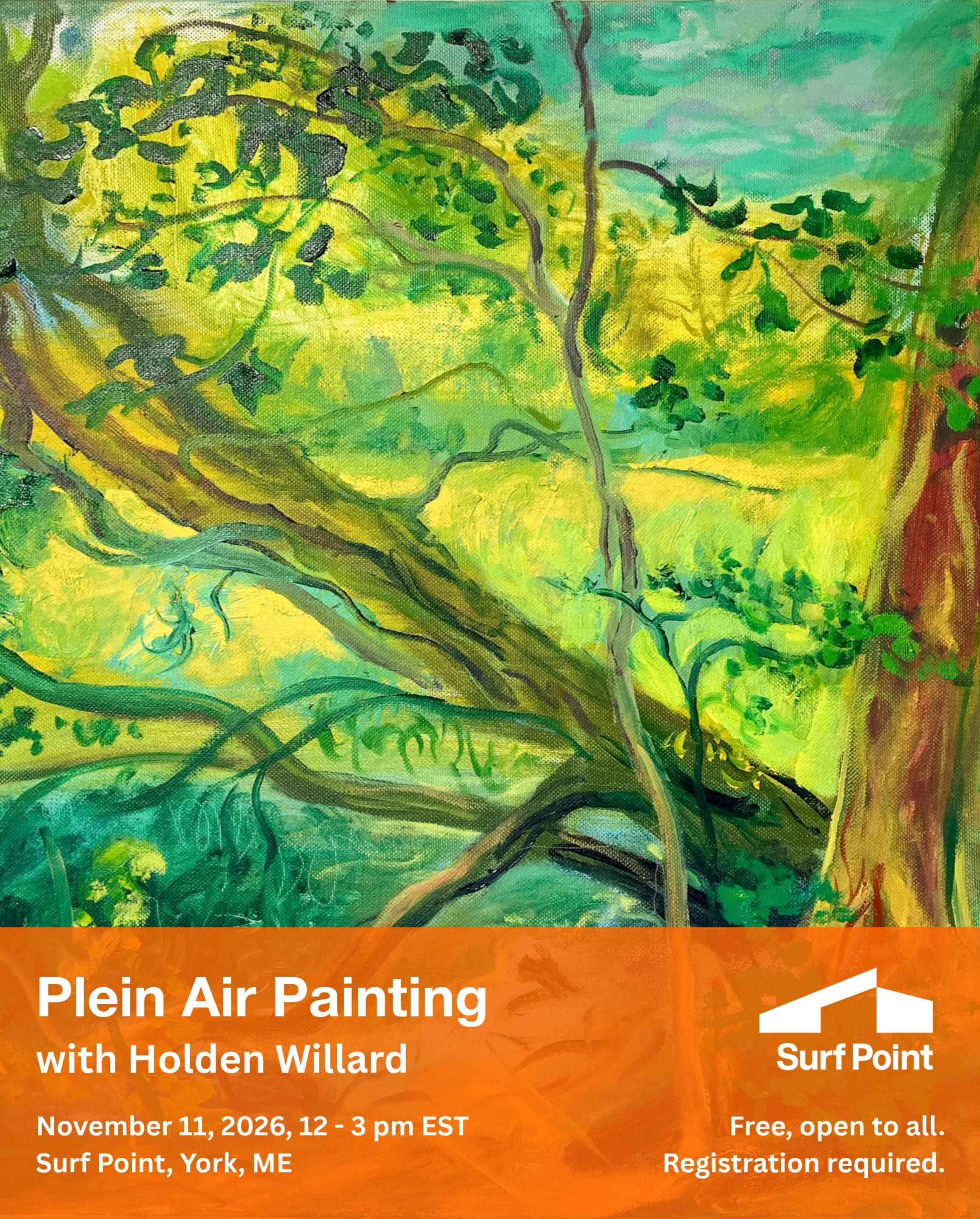 Join us at Surf Point on Wednesday, November 11, from 12 - 3 pm for our next monthly plein air painting session, facilitated by Maine-based artist Holden Willard (@holdenwillard)

Free and open to all; no prior experience necessary! Register at www.s