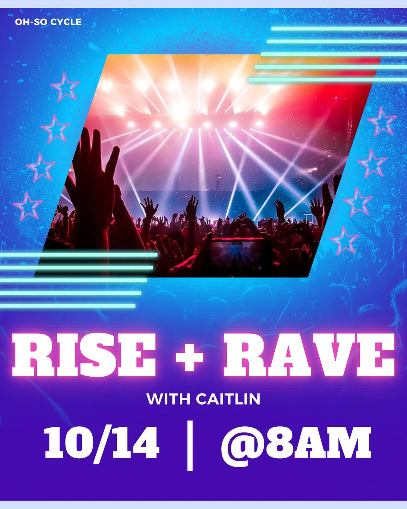 RISE + RAVE 🔥
Light it up this Tuesday &mdash; beats, bikes, and Caitlin bringing the early-morning energy you&rsquo;ll feel all day ⚡️

If you dare&hellip; take Frat Favs tonight and still show up to Rise + Rave at 8AM 👀 Let&rsquo;s see who&rsquo;