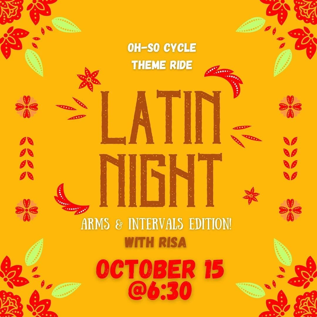 Latin Night Part Three 💃
Arms &amp; Intervals Edition with Risa &mdash; Wednesday at 6:30!
The beats are back, and so is the burn. Don&rsquo;t miss this ride!

#OhSoCycle #SpinClass #NewarkDE #DelawareFitness #ThemeRide