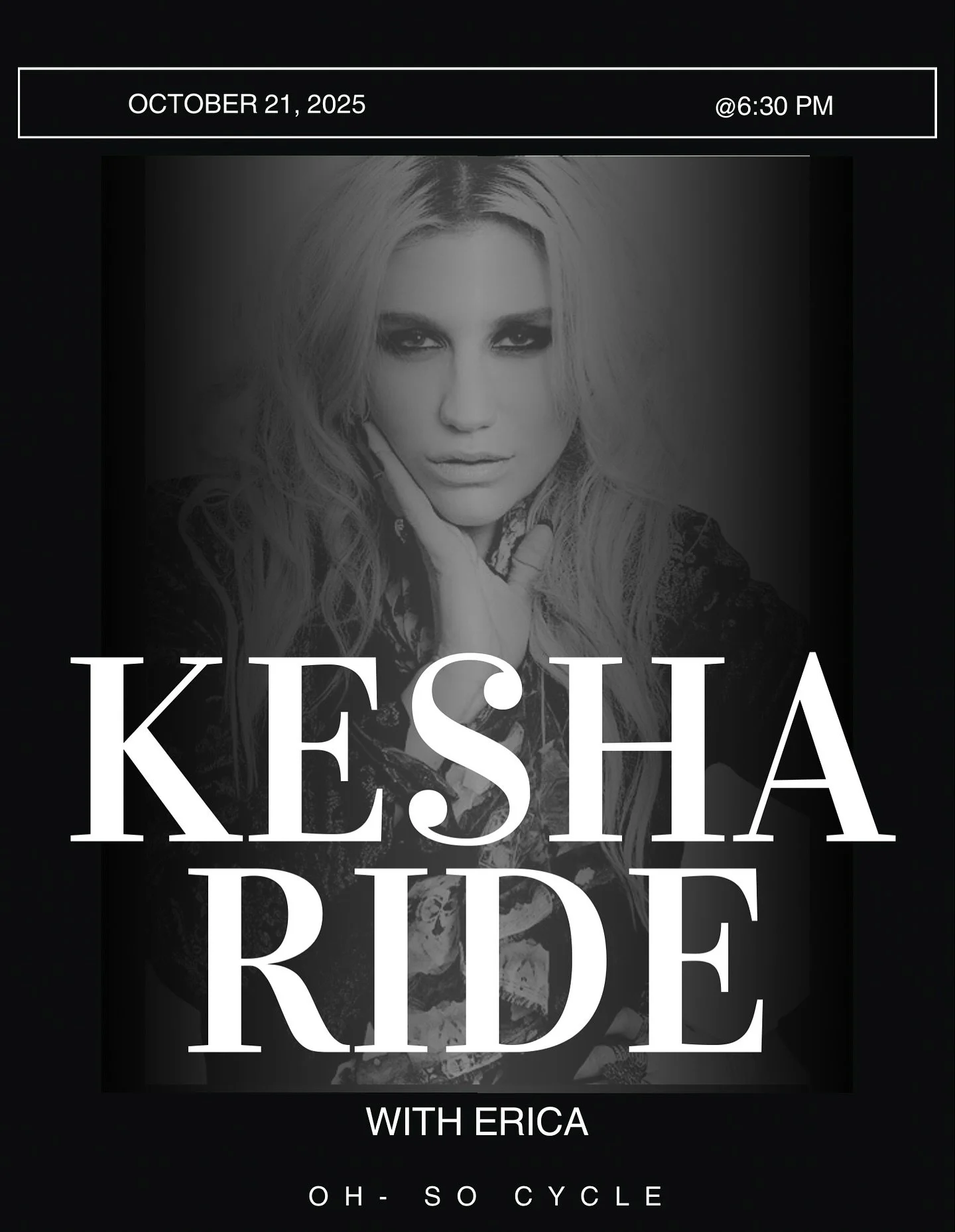 🪩 Tuesday, October 21 at 6:30PM &ndash; Kesha Ride 💋 Grab your glitter, your chaos, and your confidence &mdash; Erica&rsquo;s turning the studio into a dance floor. It&rsquo;s giving pop star energy only ✨ #OhSoCycle #NewarkDE #KeshaRide #SpinClass