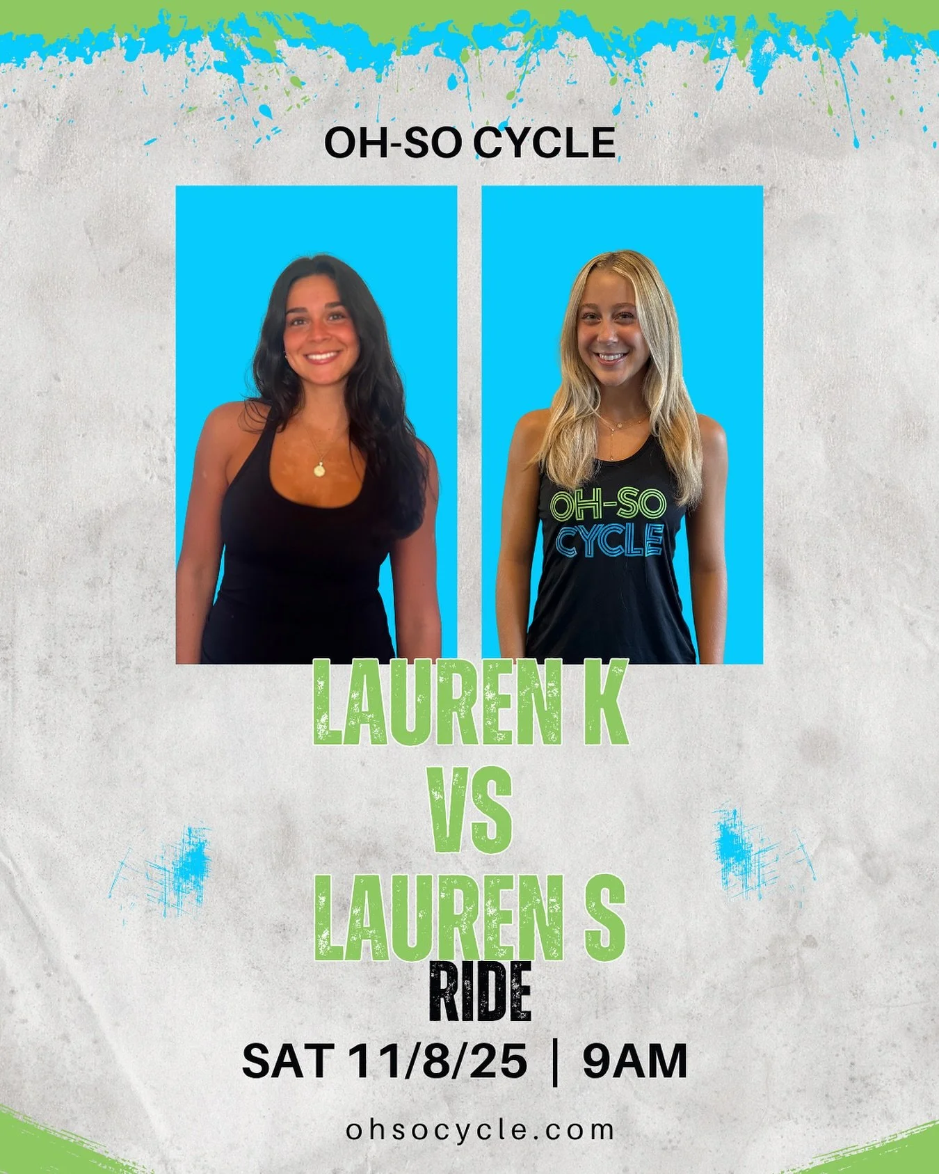 Lauren vs Lauren energy incoming 😤
Two fan favorites. One unforgettable ride.
Pick your Lauren&hellip; or just show up ready to work.

Saturday 11/8 &bull; 9AM
Booking is live. 🌀💚🖤

#ohsocycle #newarkde #spinstudio #indoorcycling #duoride #lauren