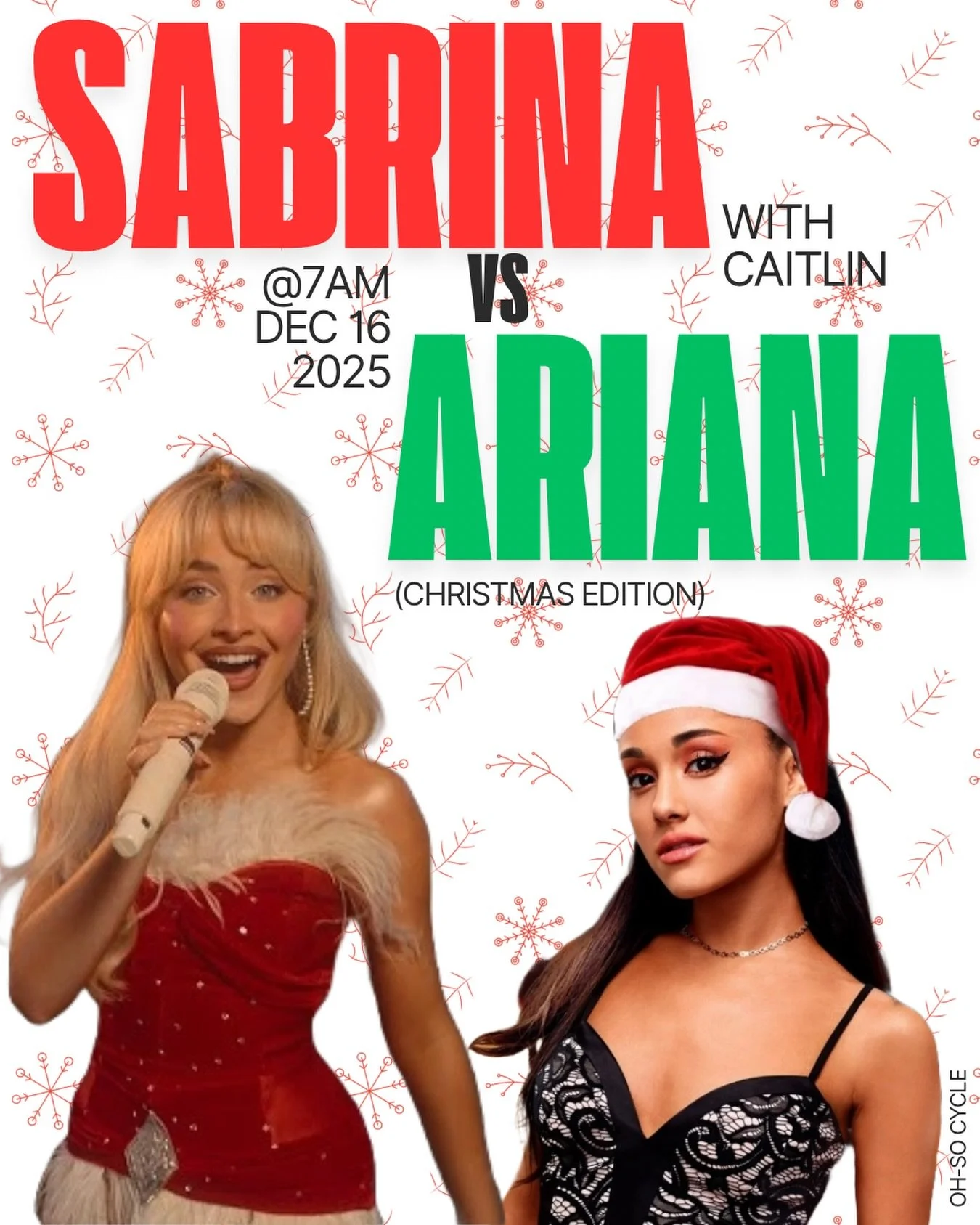 Sabrina vs Ariana 🎄✨
Two pop queens. One Christmas-edition ride.
Holiday bangers, split decisions, and zero skips from start to finish.

📅 Dec 16
⏰ 7AM
🚲 With Caitlin

Red or green&hellip; which side are you riding on? 🎅🎤💚❤️

#SabrinaVsAriana #