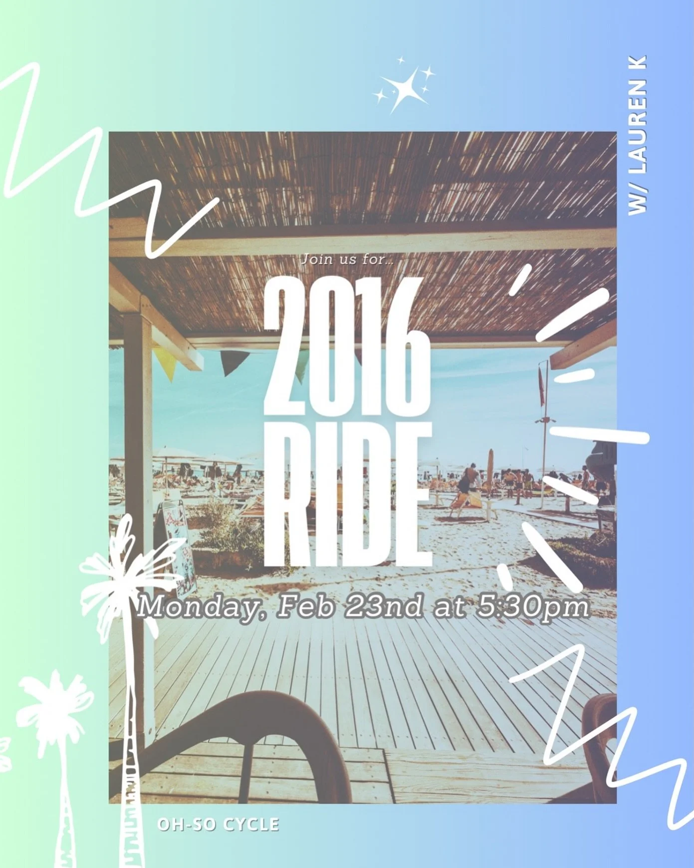 Throw it back to 2016 - when the playlists were elite and every song was a main character moment. ✨

Join Lauren K for a ride packed with the hits that defined an era. Big choruses, big climbs, and all the nostalgia you forgot you needed.

🗓 Monday,