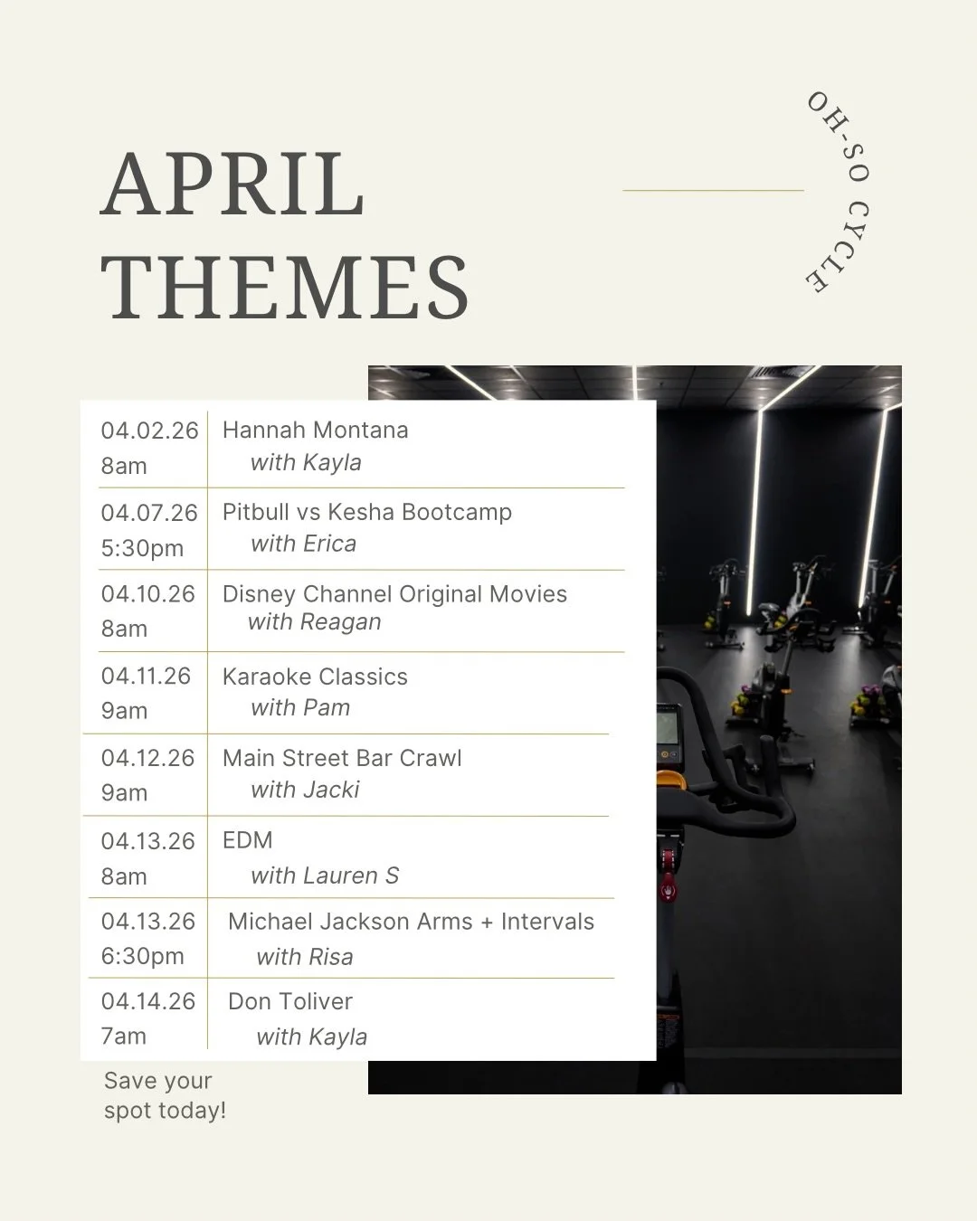 April understood the assignment 🌷✨

From Hannah Montana mornings to Pitbull vs Kesha energy, Disney throwbacks to EDM, and everything in between&hellip; this lineup is stacked 🎶🔥

New themes, new vibes, same community 💜
Save your spot now - these