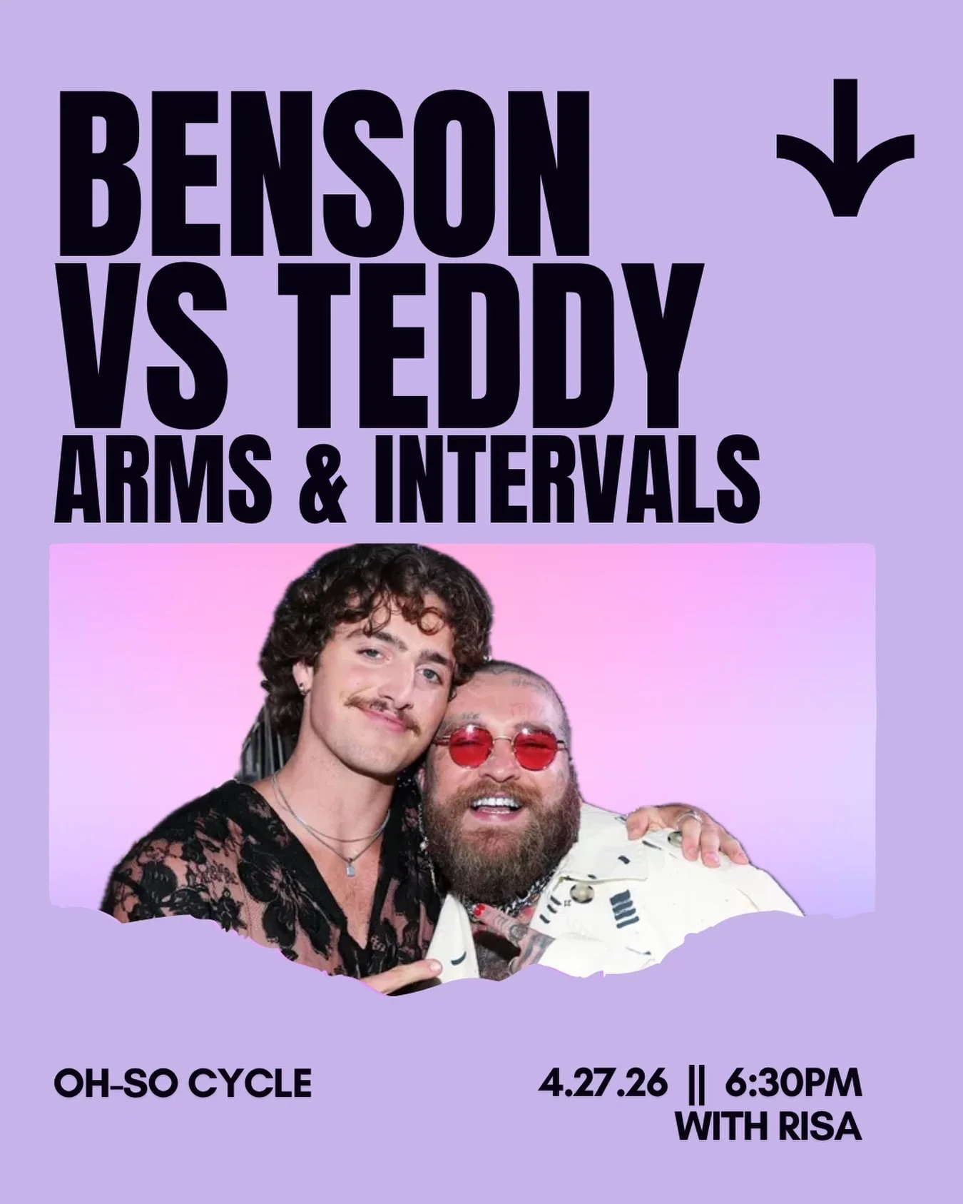 Dare for a daily double? 👀🔥

Tomorrow night&rsquo;s second theme ride is Benson Boone vs Teddy Swims Arms &amp; Intervals with Risa at 6:30PM 💪🎶

Strong vocals, nonstop energy, and an arms set built to keep you pushing from start to finish.

Grab