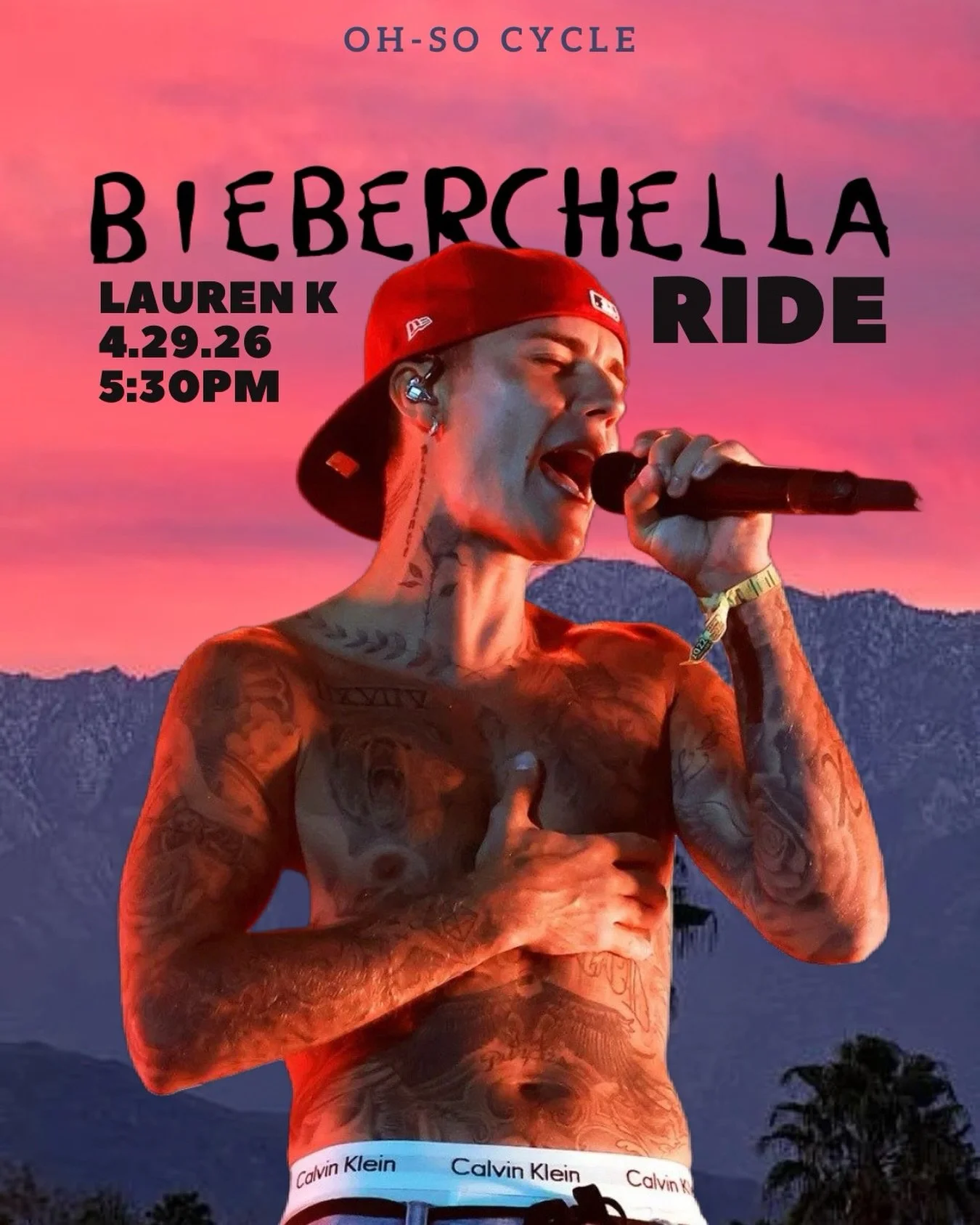 POP UP THEME ALERT 🚨🎤

We&rsquo;re bringing Bieberchella to Oh-So Cycle this Wednesday with Lauren K at 5:30PM 🔥

Expect Justin Bieber hits, festival energy, and a ride that&rsquo;s giving main stage vibes from start to finish.

This pop-up won&rs