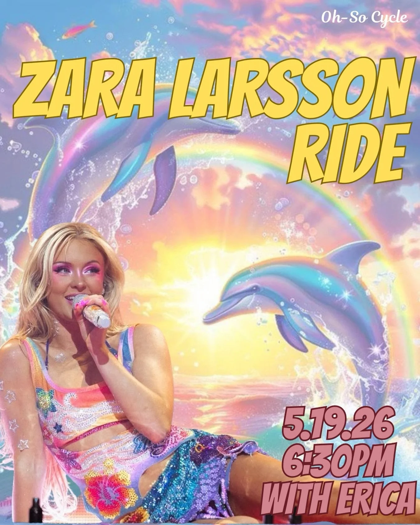 Rainbow vibes, nonstop energy, and a full ride of Zara Larsson hits 🌈✨🐬 

Join Erica on 5/19 at 6:30PM for a ride packed with fun beats, high energy, and all the feel-good pop anthems 🎶🚲 Expect major main character energy from warmup to cooldown 