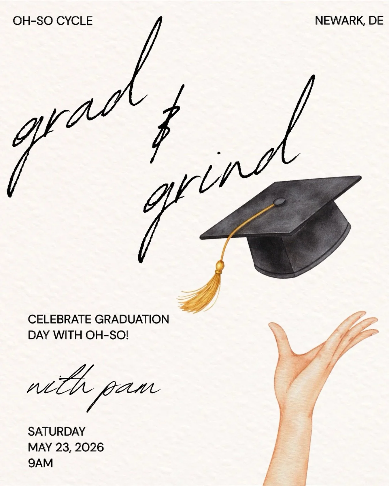 Caps off to the grads 🎓✨ 

Celebrate graduation weekend with us at Grad &amp; Grind this Saturday at 9AM with Pam 🚲 Whether you&rsquo;re graduating, celebrating someone who is, or just want a fun Saturday ride, come start the weekend with good musi