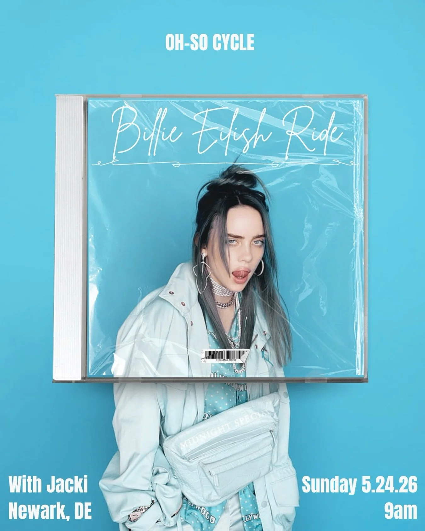 Blue lights, bass drops, and Billie on full volume 💙⚡️🎶

Join Jacki on Sunday 5/24 at 9AM for a Billie Eilish themed ride packed with energy, big beats, and nonstop vibes from warmup to cooldown 🚲✨

This one&rsquo;s going to be GOOD 👀 Book your b