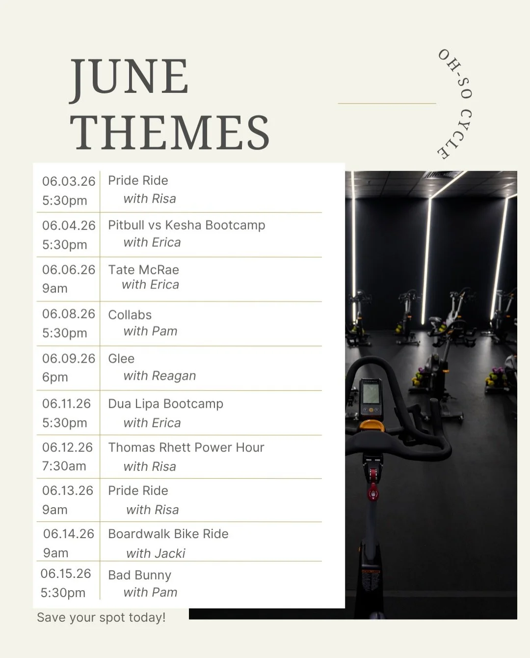 June Theme Update 📣

We&rsquo;ve made a small adjustment to the June theme schedule due to instructor availability.

🌈 Pride Ride is now June 13 at 9 AM with Risa
🐰 Bad Bunny Ride is now June 15 at 5:30 PM with Pam

All other June themes remain un