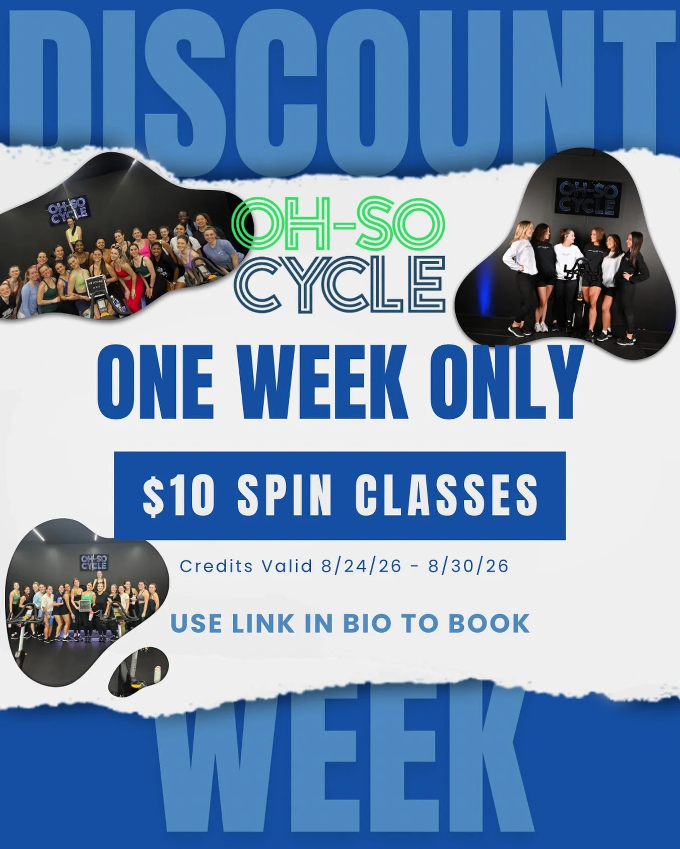 Discount Week is BACK 💙💚

For one week only, grab $10 spin classes and kick off the fall schedule with us.

Credits are valid August 24&ndash;30, so stock up, book your favorites, and make the most of the week. 🚲

Use the link in our bio to purcha