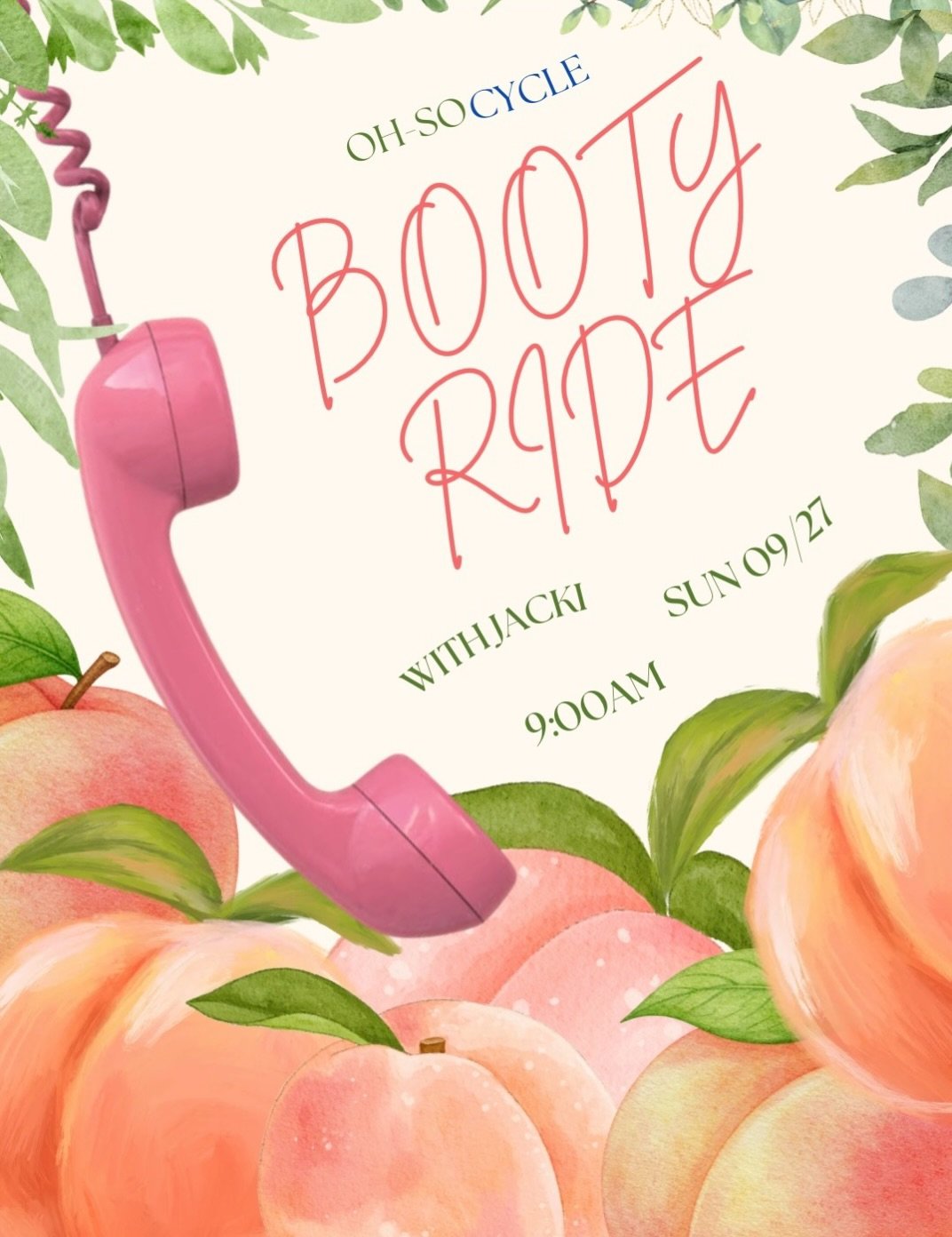 BOOTY RIDE CALLING&hellip; 📞🍑

Your booty called. And It wants a bike. 💿

Consider this your sign to pick up, turn the music up, &amp; spend your Sunday ☀️ riding it out with Jacki.

Don&rsquo;t leave this one on read 👀

#ohsocycle #glutesonfire 