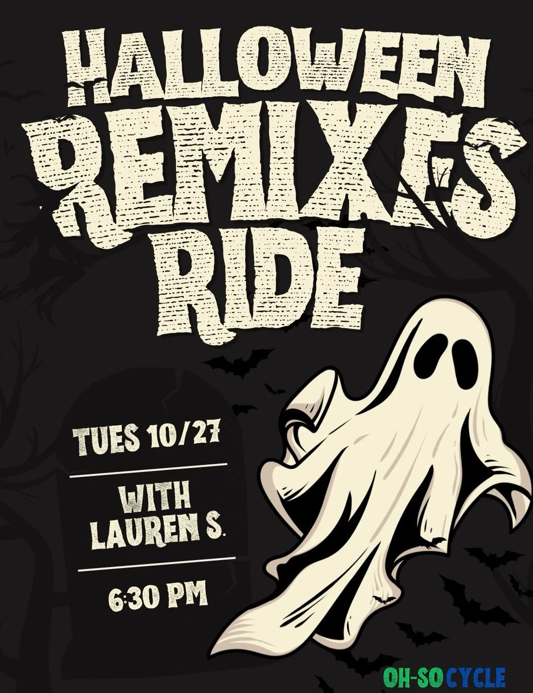 No tricks, just beats! 🎃👻🔊 

We&rsquo;re putting a wicked spin on spooky season with hauntingly good remixes, killer energy, and a playlist to die for. 💀✨

See you there, if you dare! 🦇 

#ohsocycle #halloweenremix #spookyseason👻 #indoorcycle #