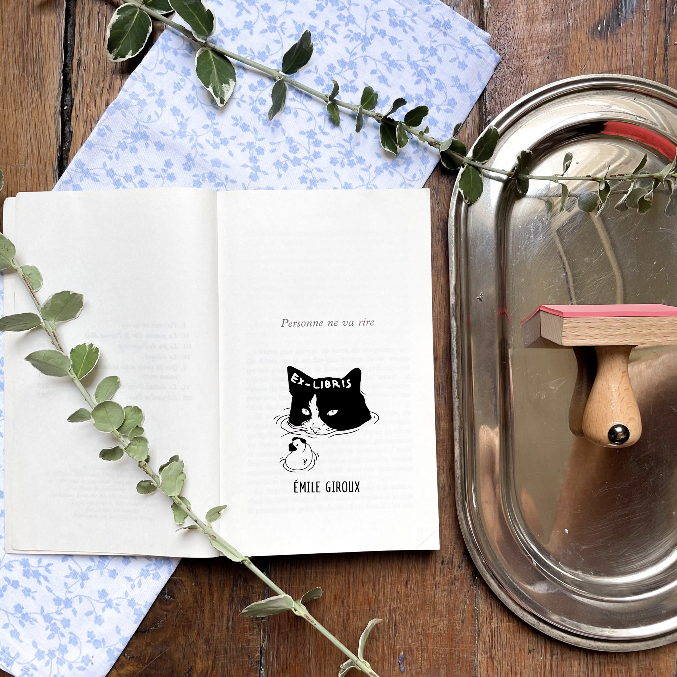 Ex-Libris - Chat à l'Eau - Atelier ExLibris