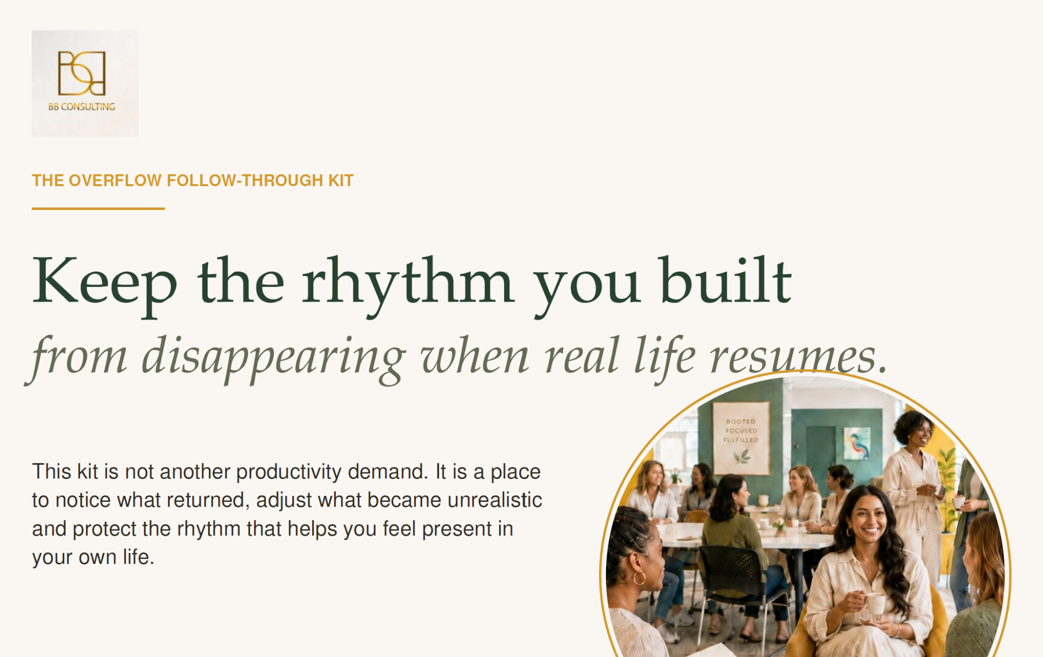 Cover of the Overflow Follow-Through Kit: Keep the rhythm you built from disappearing when real life resumes