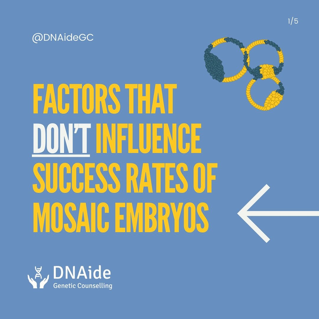 Factors that don&rsquo;t influence success rates of mosaic embryos

While research on what does influence success is conflicting, we have ruled out a few things that don&rsquo;t seem to be related to the success rates of mosaic embryo transfers:

1. 