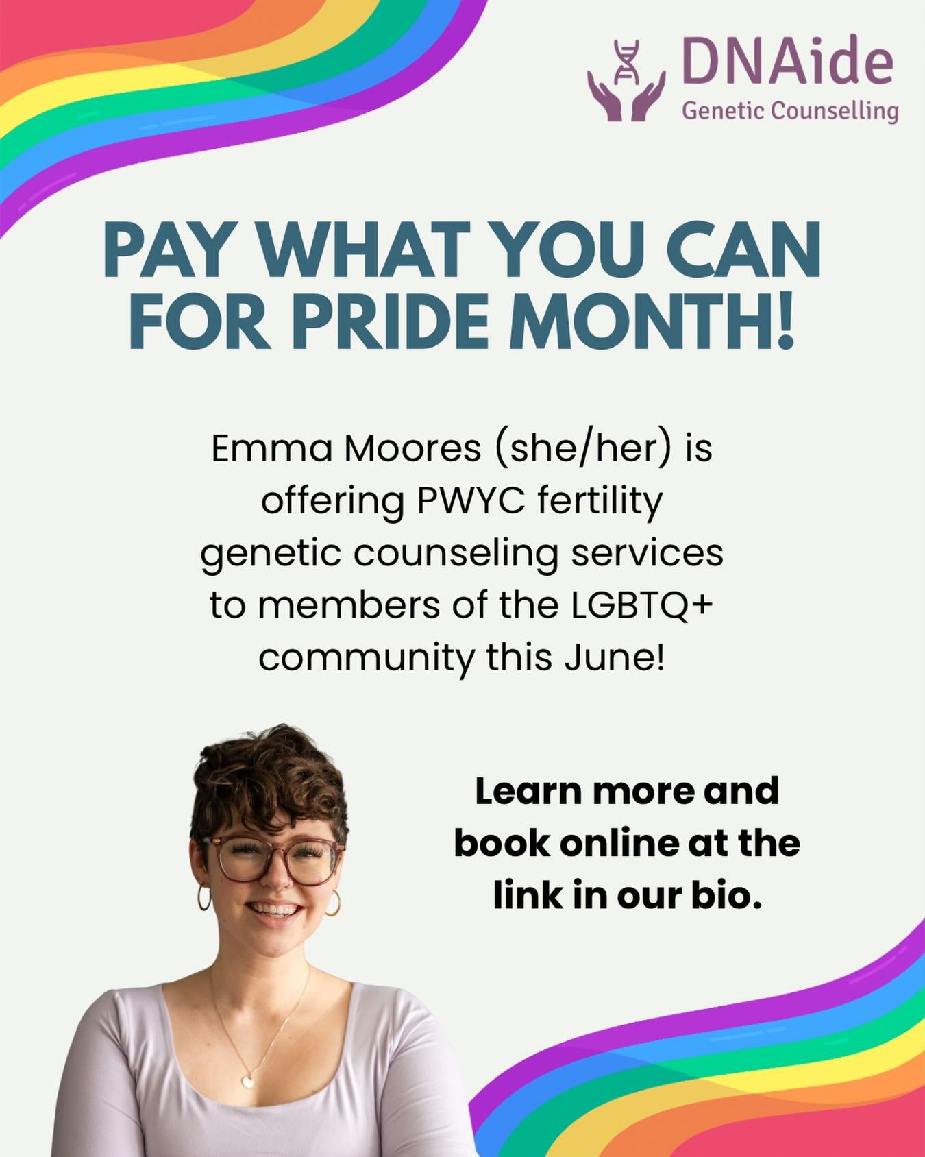 Queer folks can face extra challenges when building their families. Financial barriers
shouldn&rsquo;t be one of them. That&rsquo;s why @emmamooresgc from @dnaidegc is offering pay-what-you-can genetic counseling services for Pride month.

Learn more