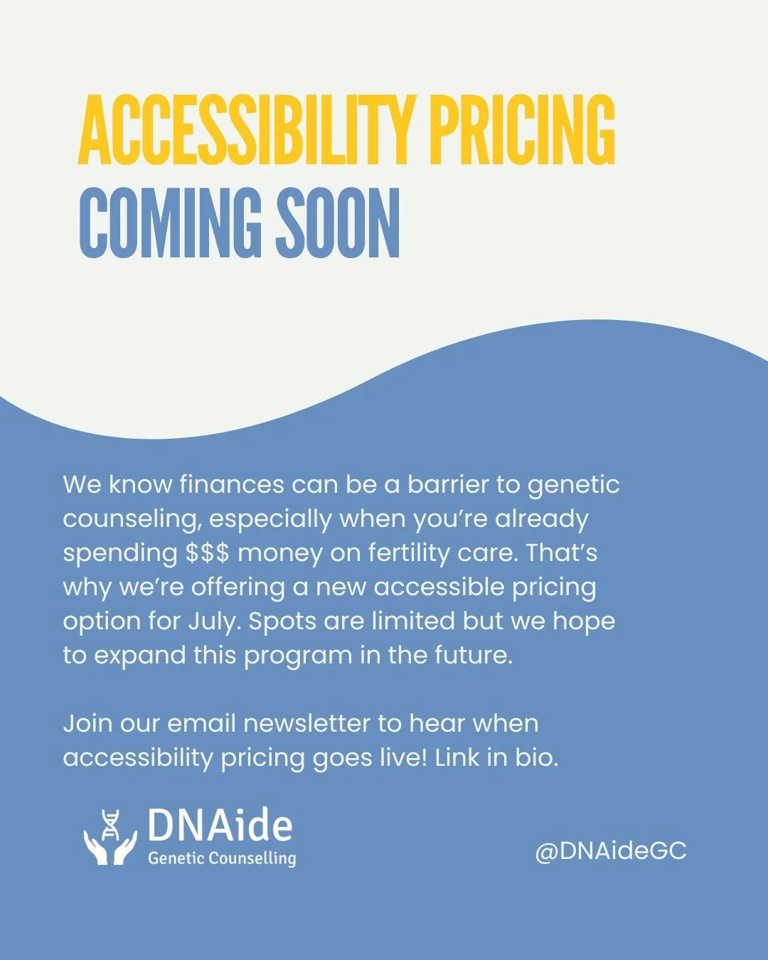 We know finances can be a barrier to genetic counseling, especially when you&rsquo;re already spending $$$ money on fertility care. That&rsquo;s why we&rsquo;re thrilled to offer a new accessible pricing option for July. Spots are limited but we hope