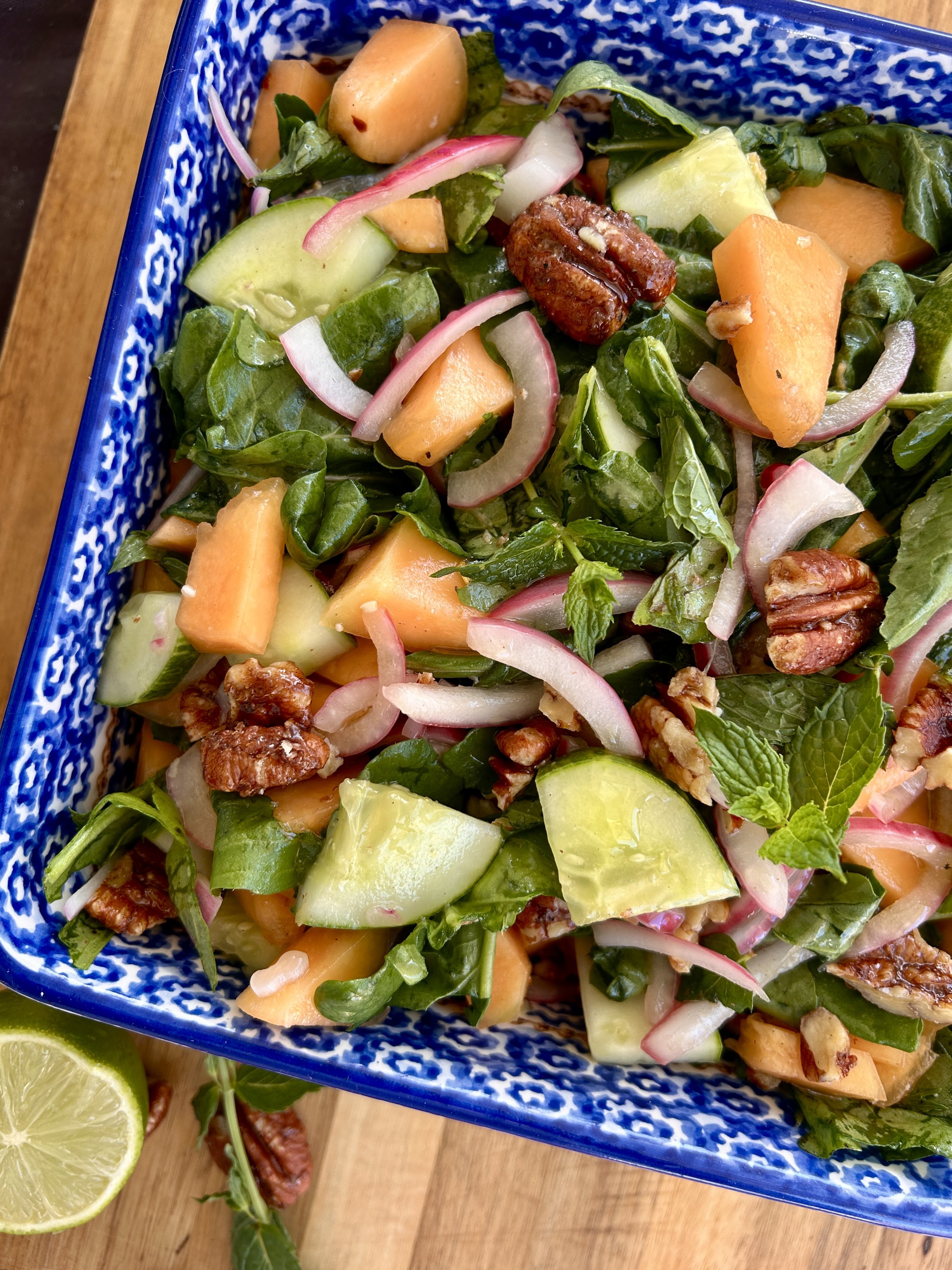 Cantaloupe Crunch Salad with Pickled Onion Vinaigrette&nbsp;
