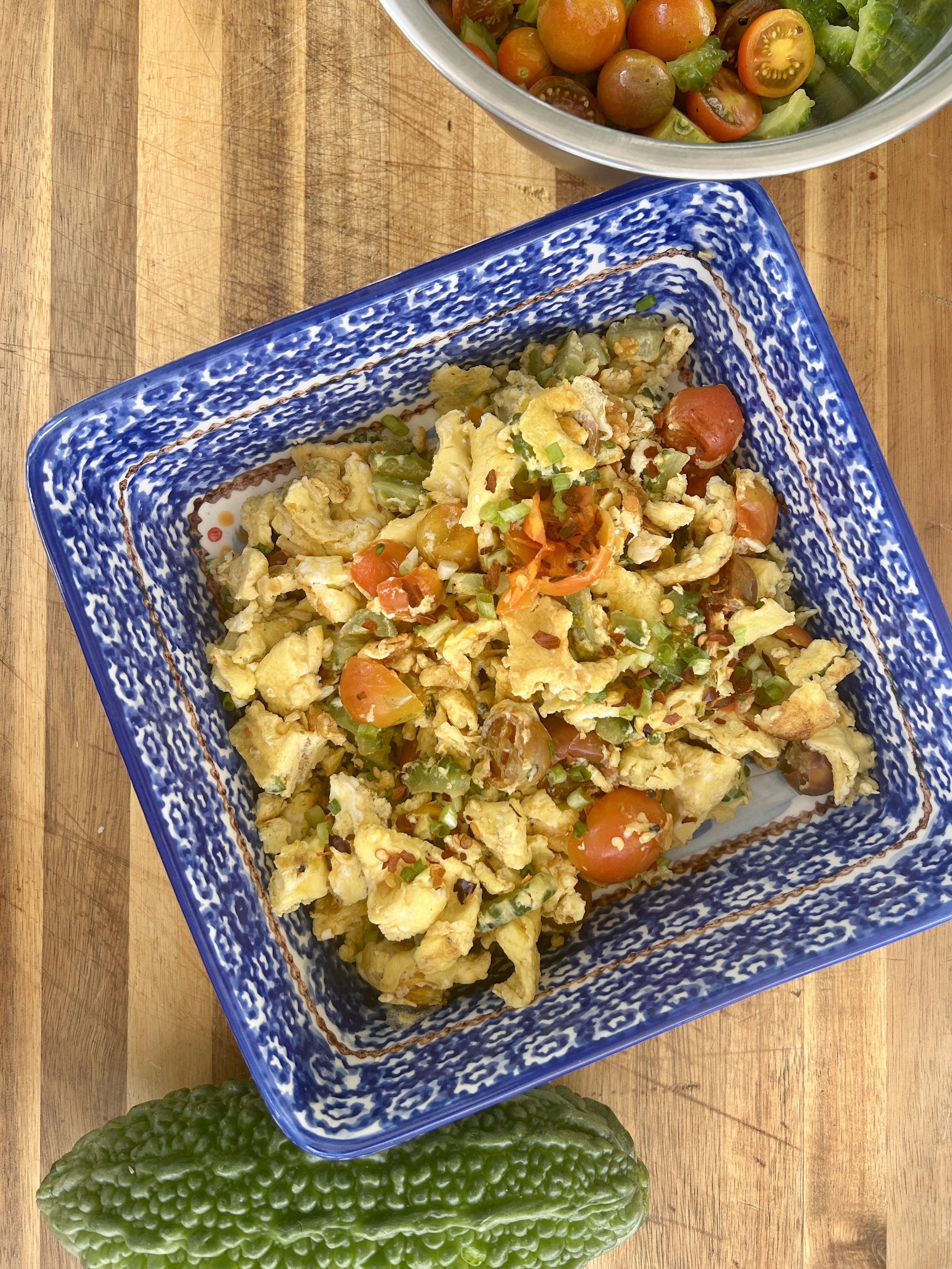 Tomato Egg Stir-Fry with Bitter Melon