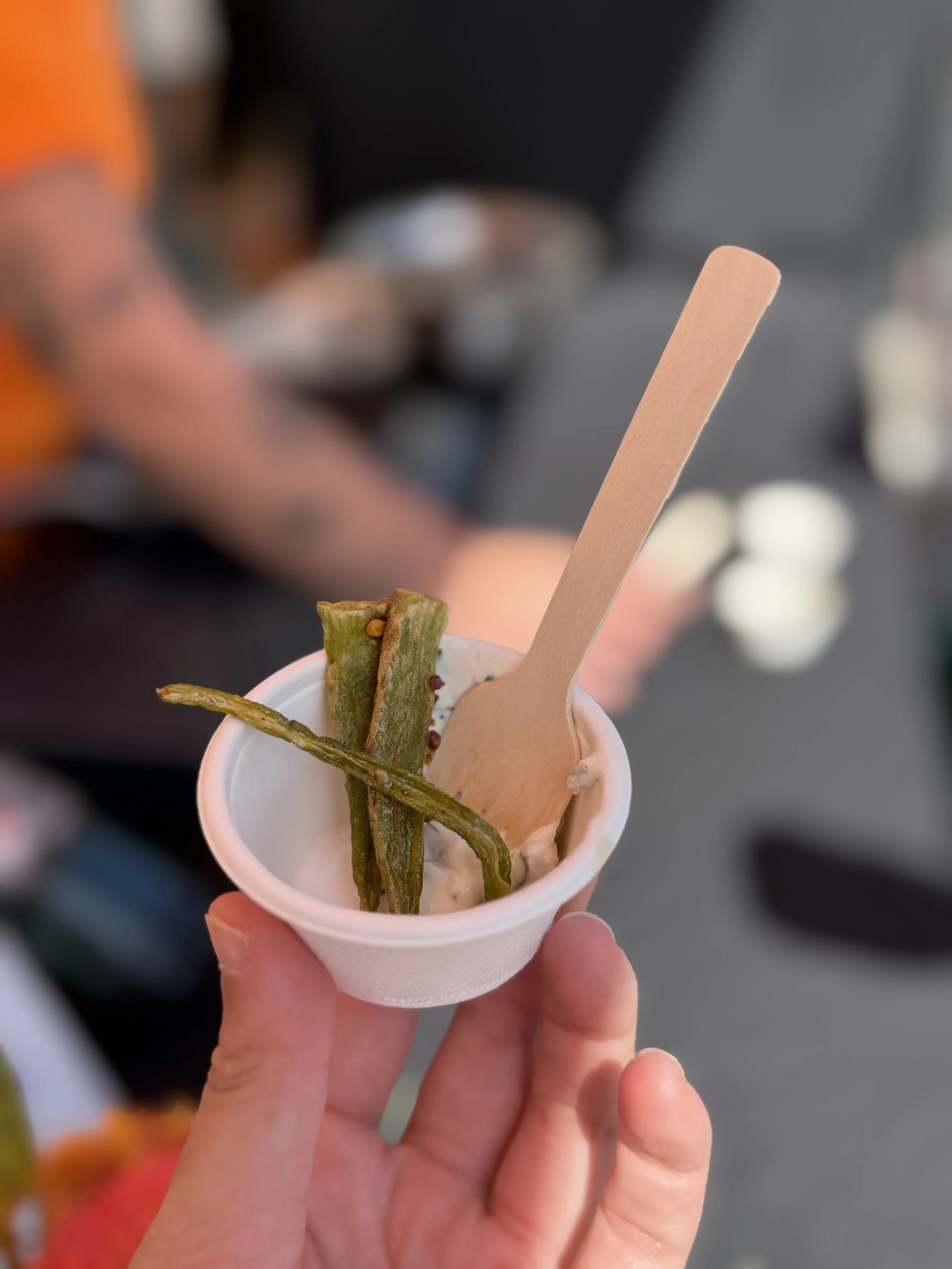 Hot Honey Tossed Fried Okra + Herb Yogurt Sauce