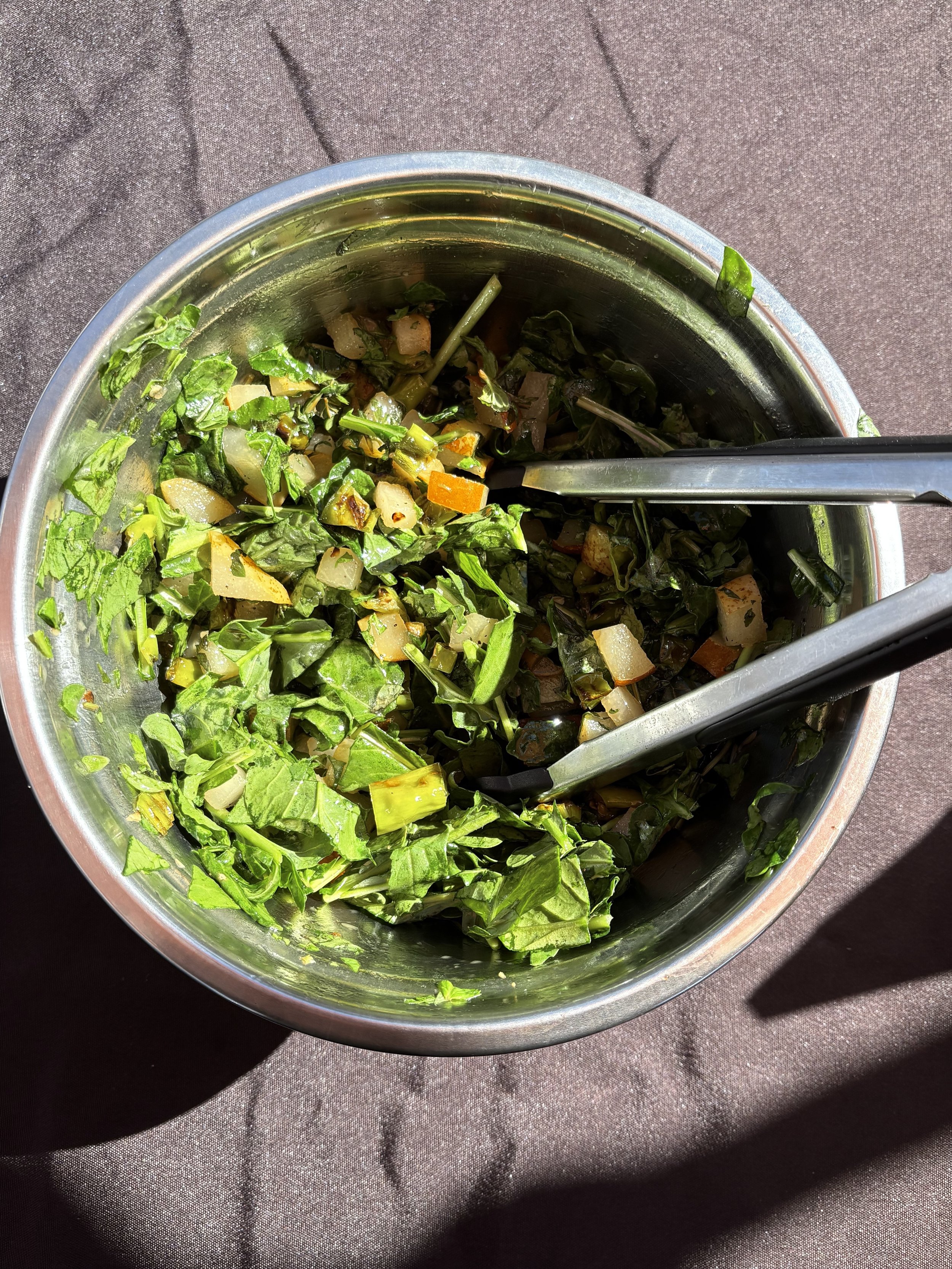 Blistered Shishitos and Caramelized Pear Salad with Sesame Vinaigrette
