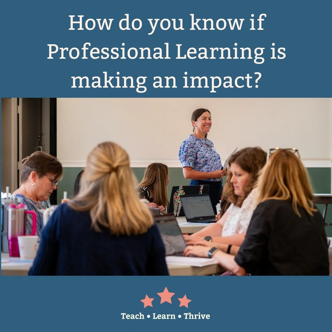At Teach Learn Thrive, we strive to assess the impact of our programming. Our touchstone is Thomas Guskey's model, which includes five levels of data to evaluate professional learning. 

Here's how our multi-layered approach to measuring our impact l