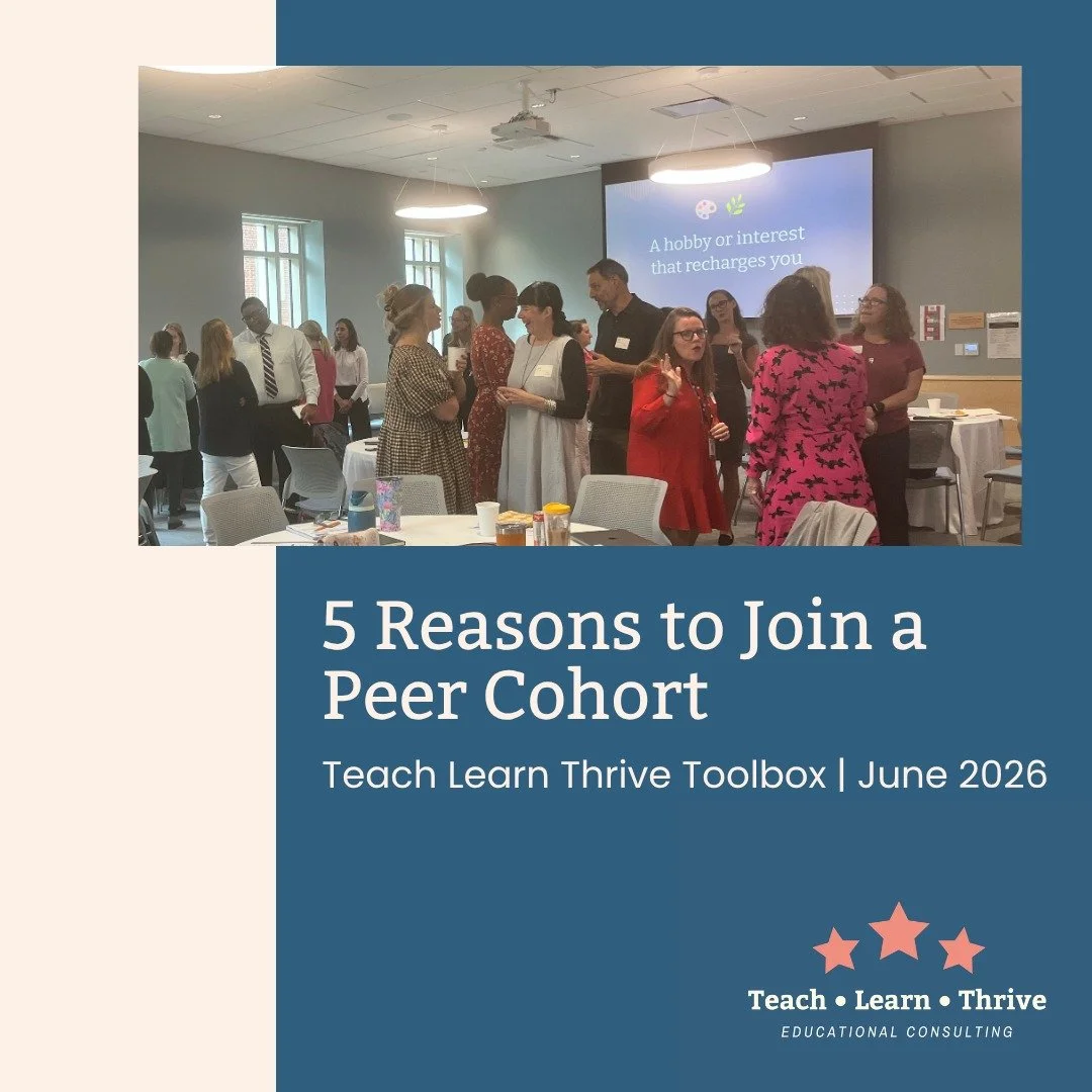 In this month's TLT Toolbox, we're exploring the 5 Reasons to Join a Learning Cohort. 

Beyond the article, you'll find updates on how we're helping schools wind down this year with intention. 

Hint 1: Conversations with leadership on how PD has imp