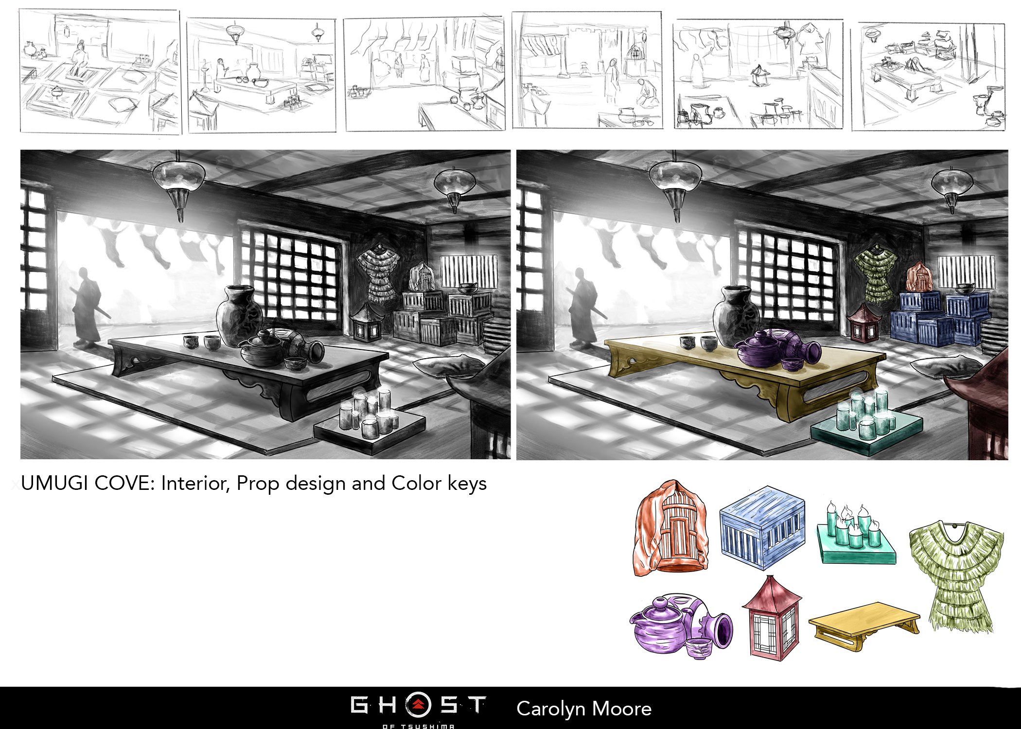Interior Illustration, Prop Design and Color Keys