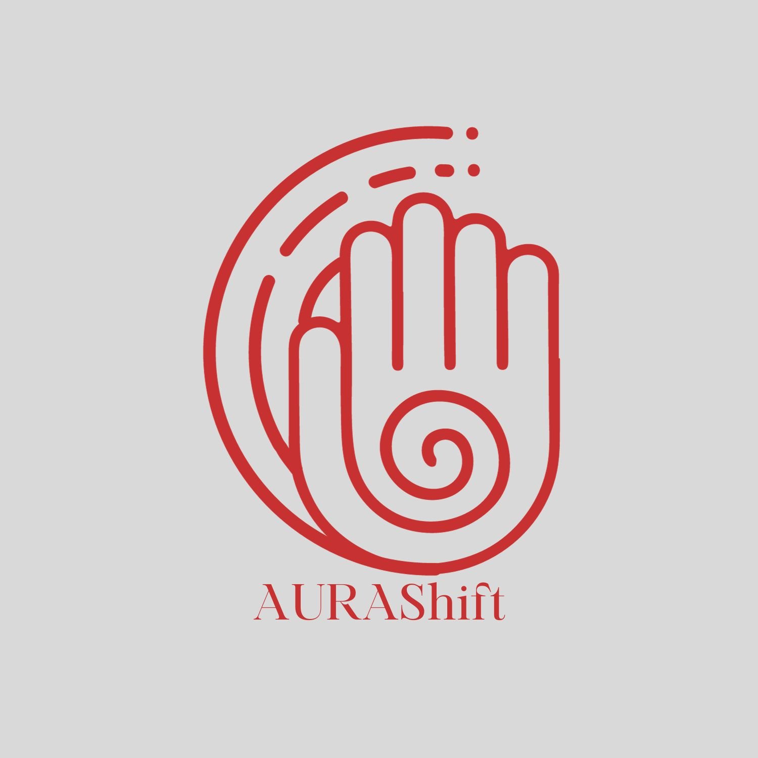Red stylized logo of a hand with swirling lines, with the text 'AURA Shift' underneath, on a light gray background.