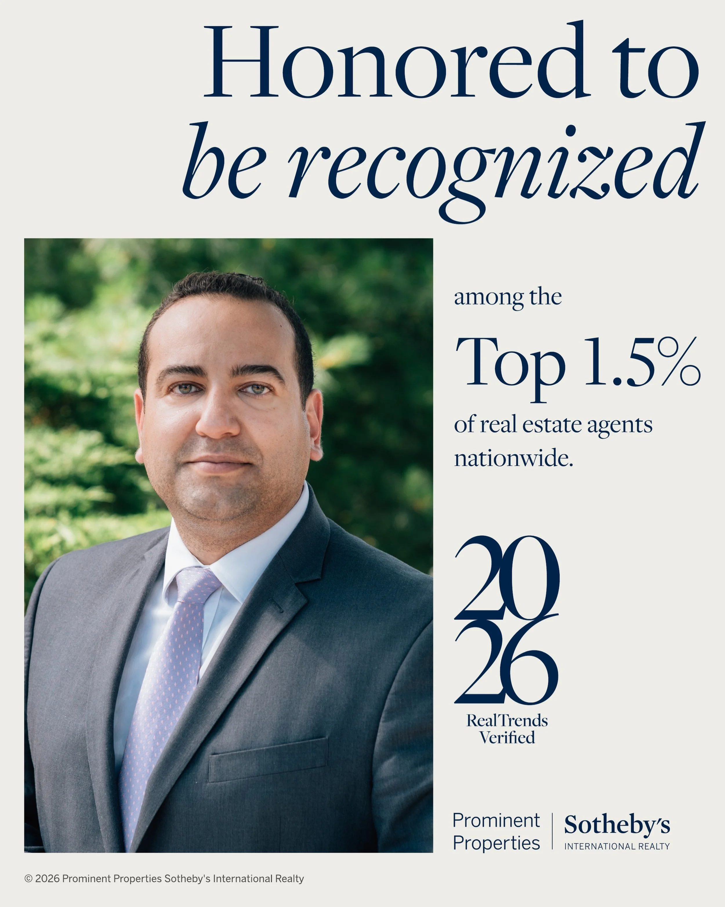 Honored to be recognized in the RealTrends Verified 2026 National &amp; State Rankings, representing the top 1.5% of real estate professionals nationwide.

While awards are never the goal, they are a reflection of the trust my clients place in me, th