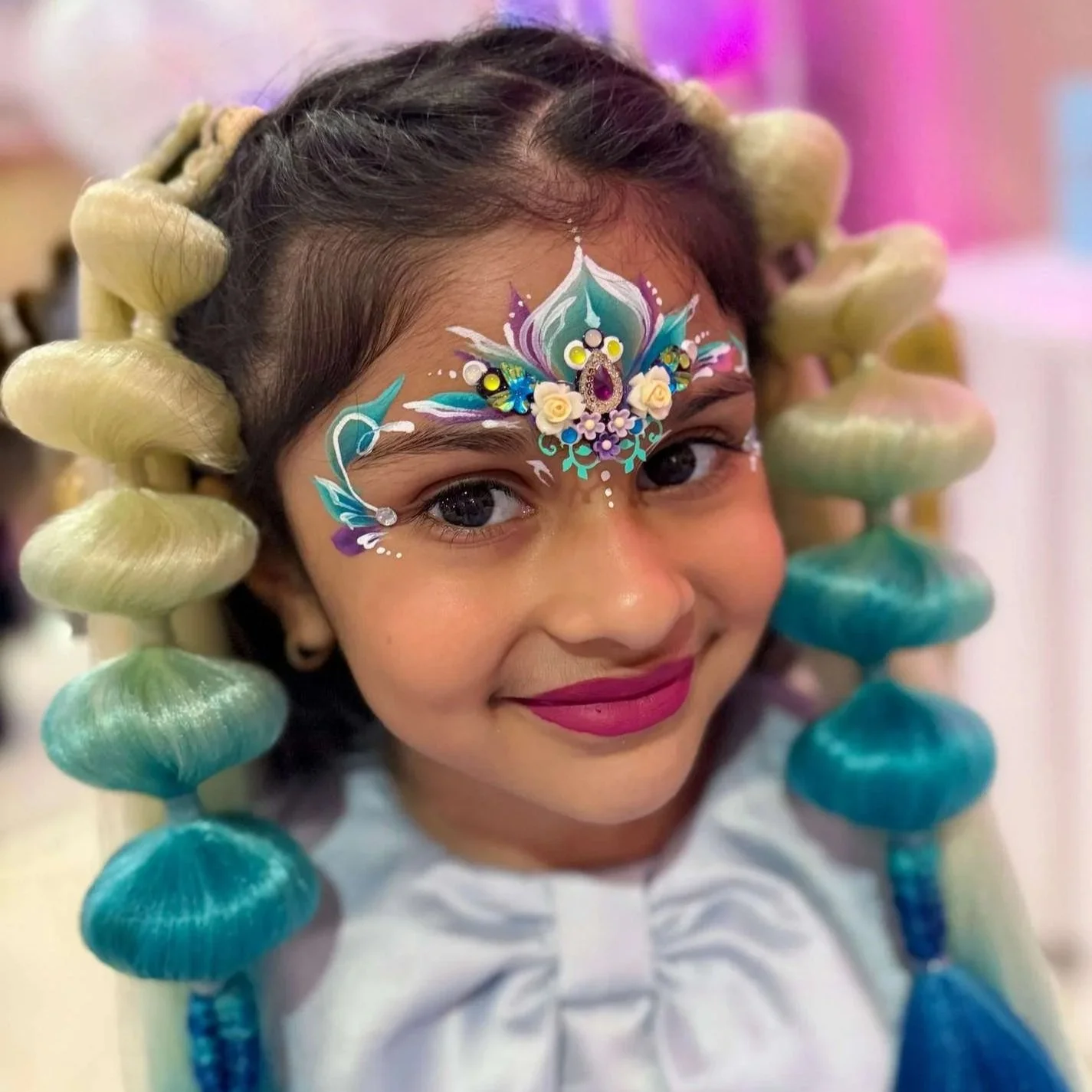 Professional fairy princess face painting for girls' birthday party in NYC - artistic makeup by Maiya, Holiday Event Agency