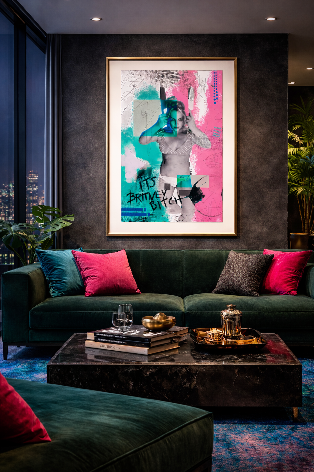 IBB by Five46 displayed as a framed limited edition artwork in a dark, design-led interior.
