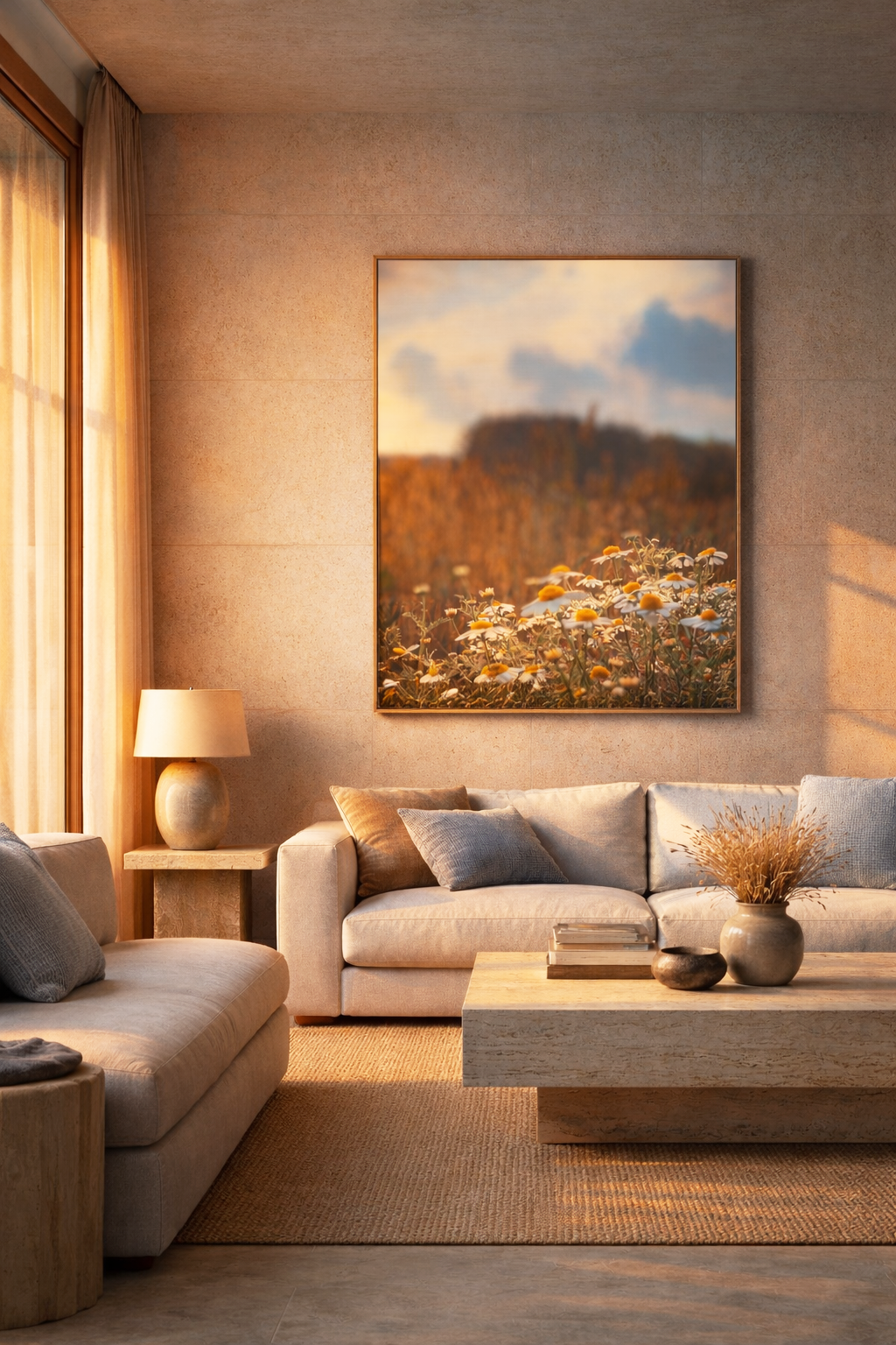 Paradise by Dakota displayed in a modern luxury living space, contemporary photography print with natural tones and a serene interior presence.