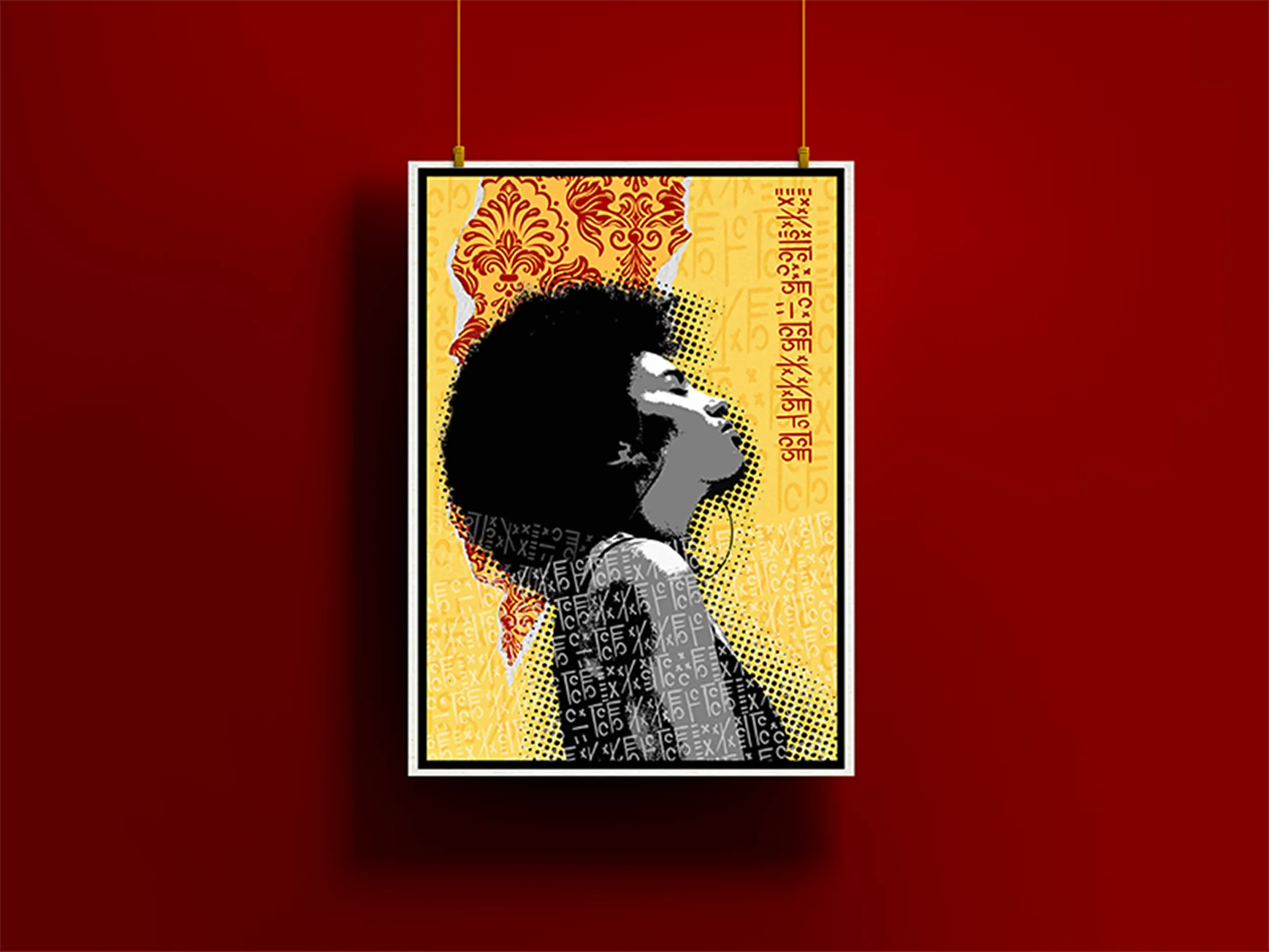 Black Excellence by Five46 limited edition contemporary artwork, a monochrome portrait celebrating identity and cultural presence with rich patterned detail
