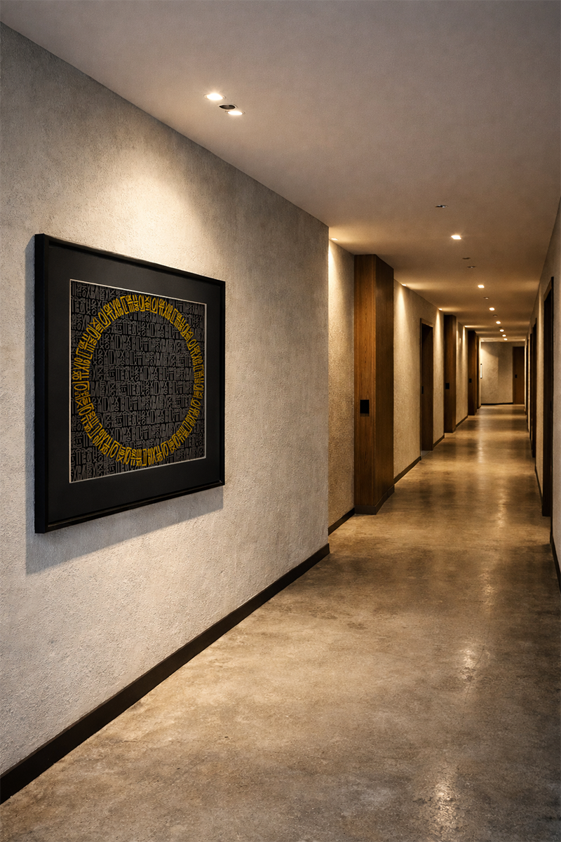 Luxury hospitality art curation by Landson Studios featuring contemporary statement artwork in a design-led interior, ideal for boutique hotels, private members’ clubs, and high-end venues