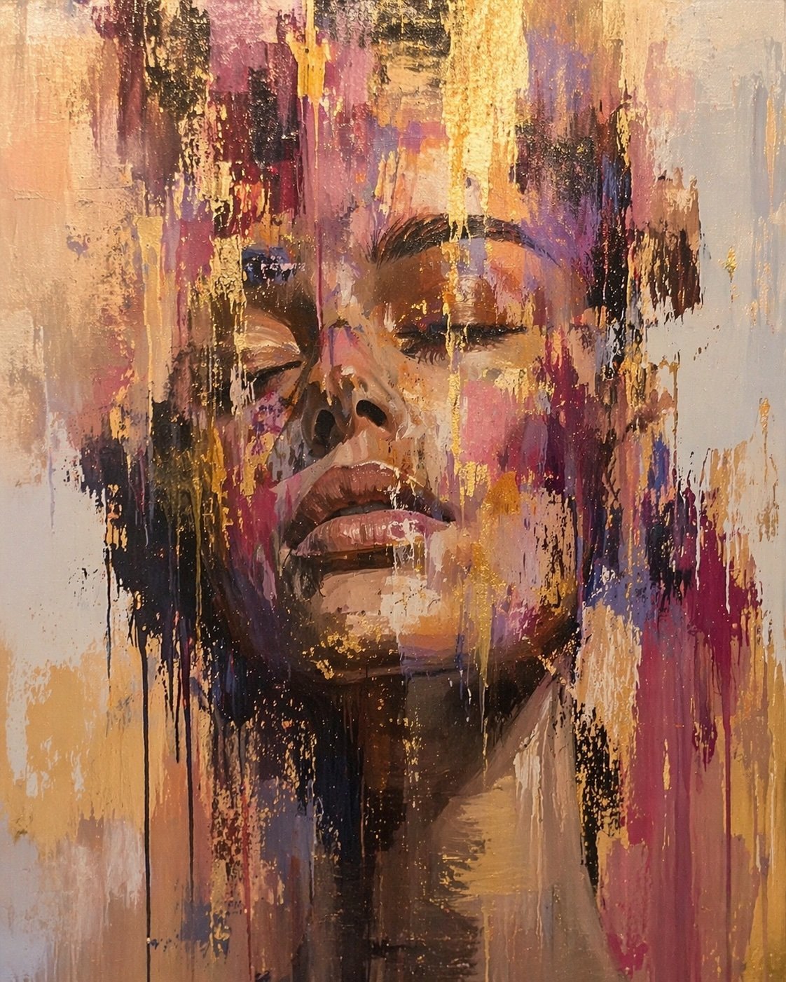 earless – Unbreakable by Solara Stone – luxury contemporary portrait with layered textures, rich jewel-toned colour and luminous gold accents, exclusively presented by Landson Studios.