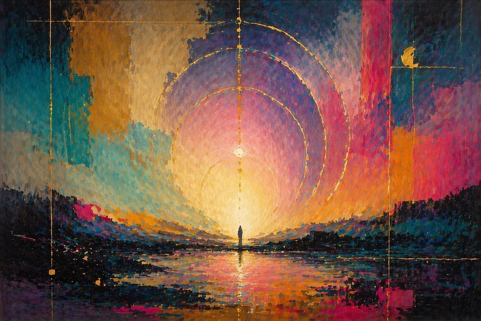 Convergence by Solara Stone – original contemporary abstract artwork with luminous colour, textured brushwork and atmospheric light, exclusively available through Landson Studios.