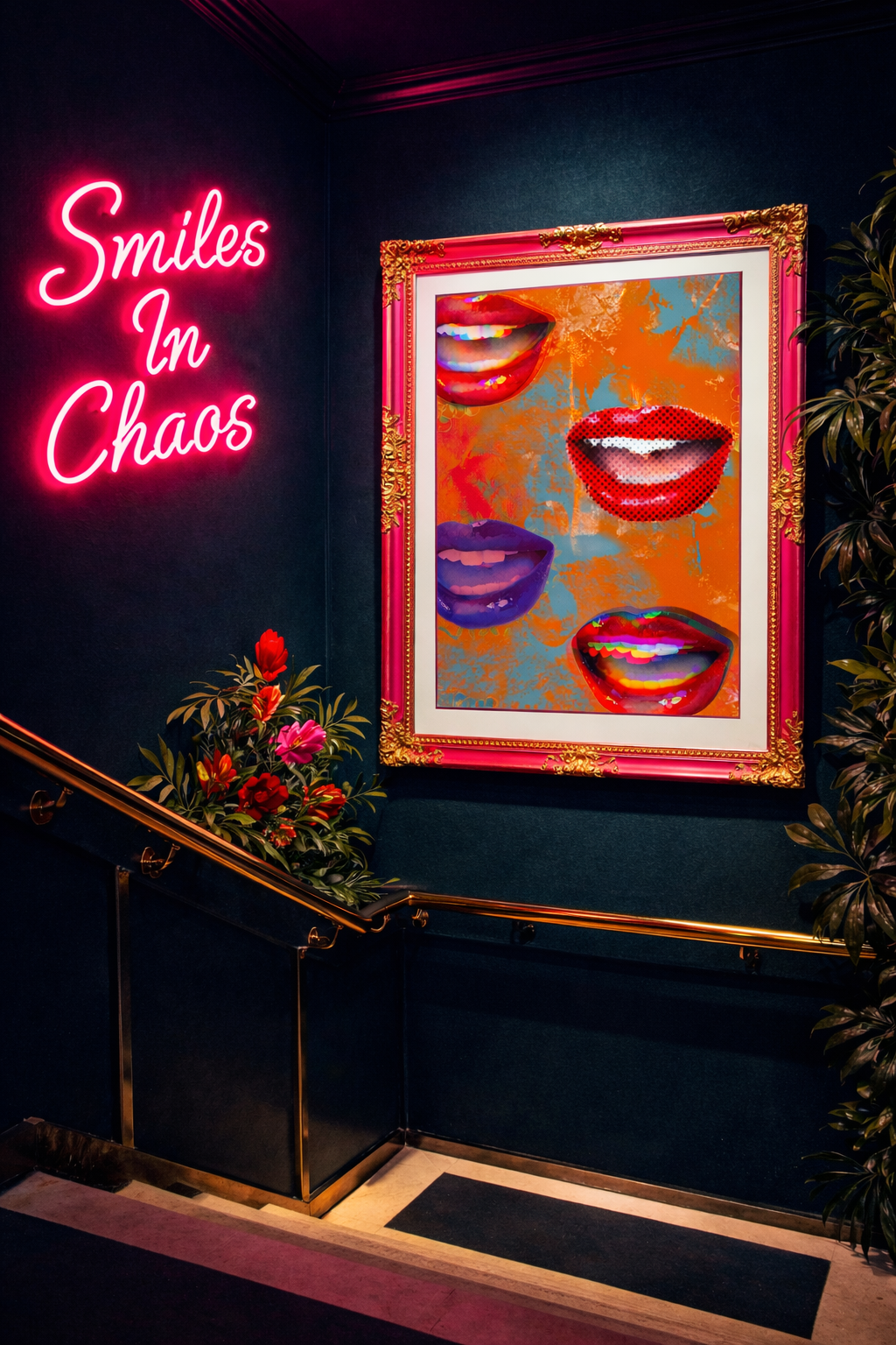 Bold contemporary artwork curated by Landson Studios in a luxury interior setting, reflecting high-impact art placement for hospitality, members’ clubs, and experiential spaces.