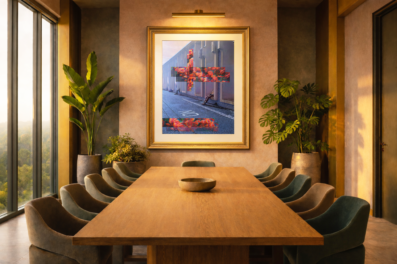 Demure Daydream by Rix displayed as a framed limited edition artwork in a refined interior setting.