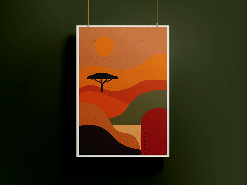 Textured abstract artwork inspired by African landscapes and sunset symbolism, by Rix