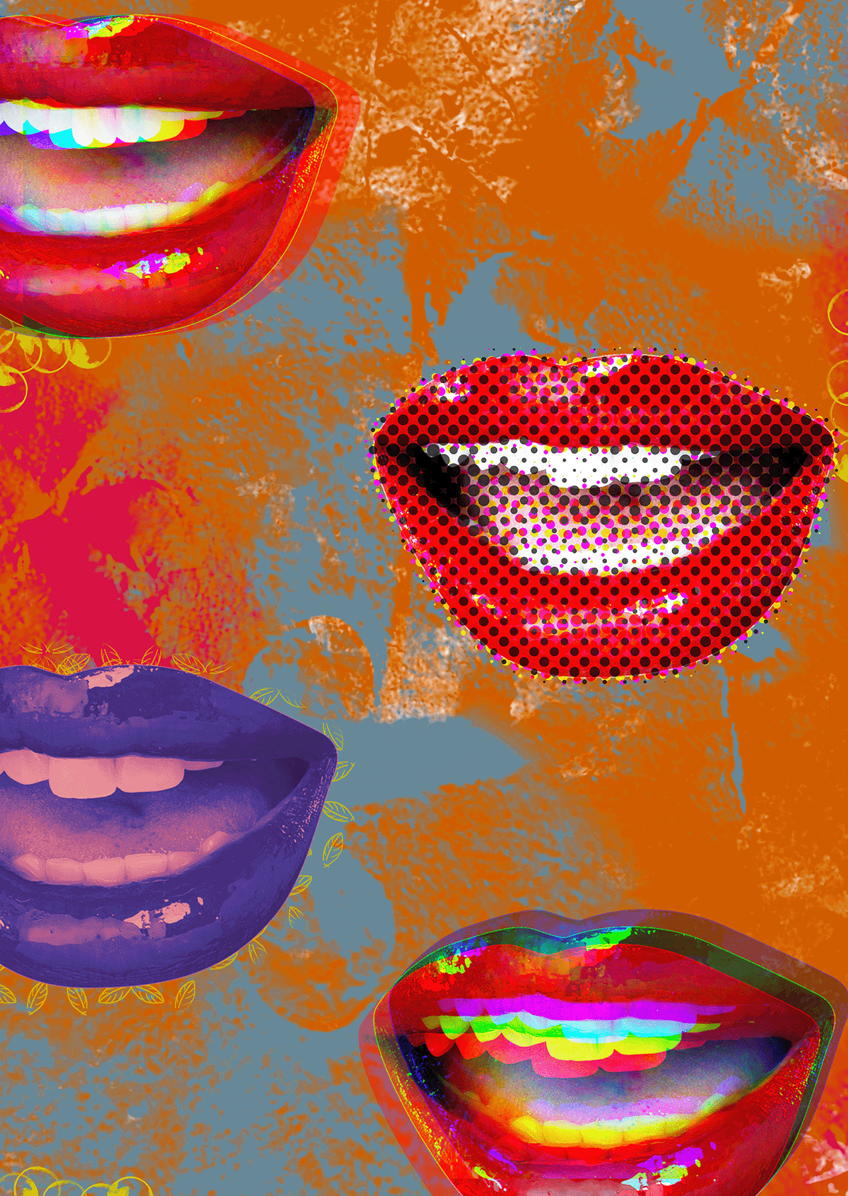 SIC by Rix, contemporary digital composition featuring stylised mouths in red, purple, and multicolour tones against an abstract textured backdrop, from Landson Studios.
