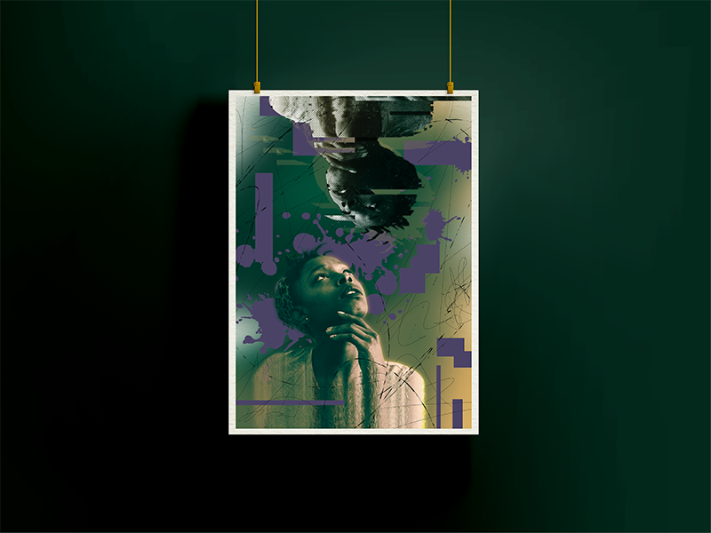 Abstract digital artwork by Five46 showing a contemplative human figure with expressive colour and layered textures