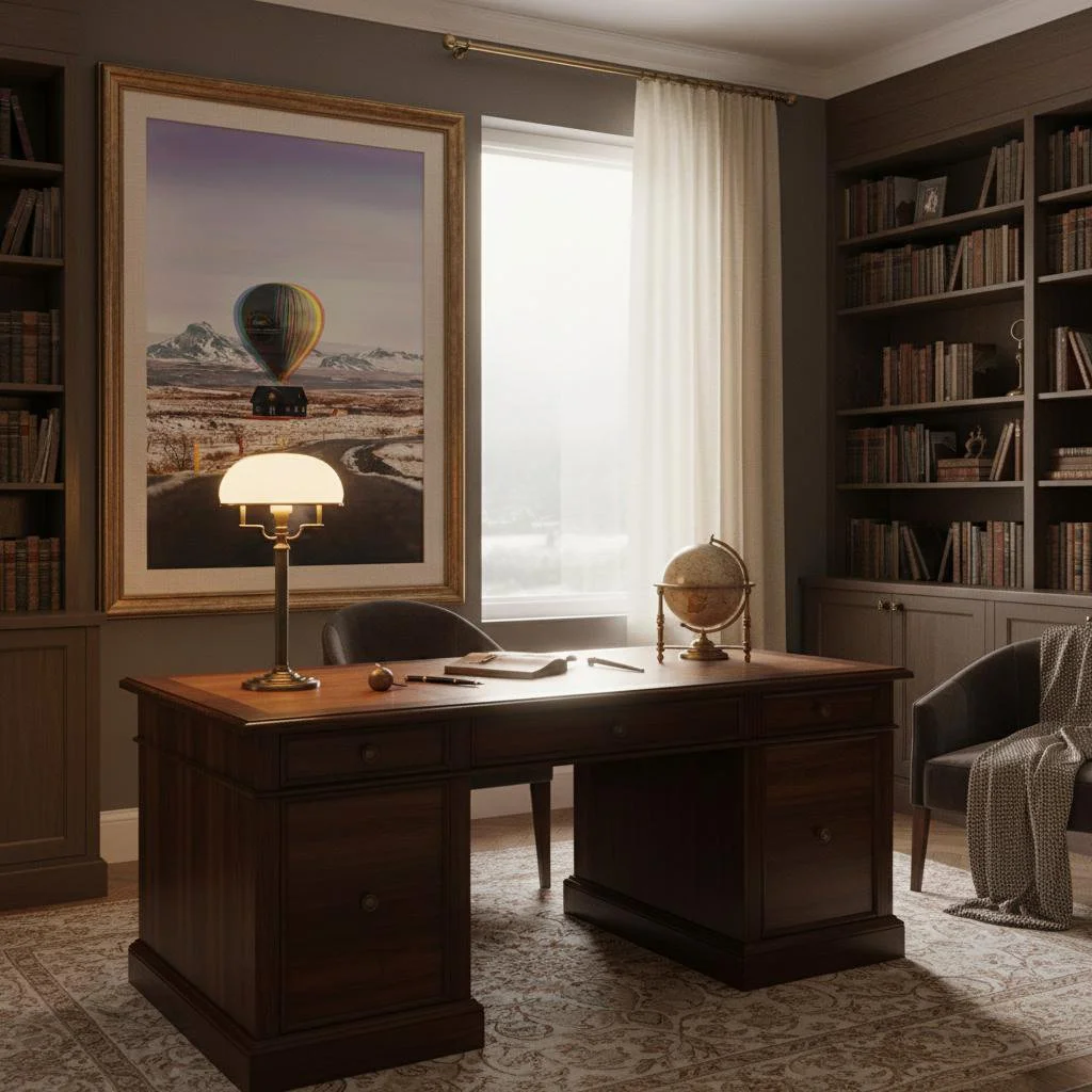 Fly Away by Rix displayed as a framed limited edition artwork in a calm, design-led interior.