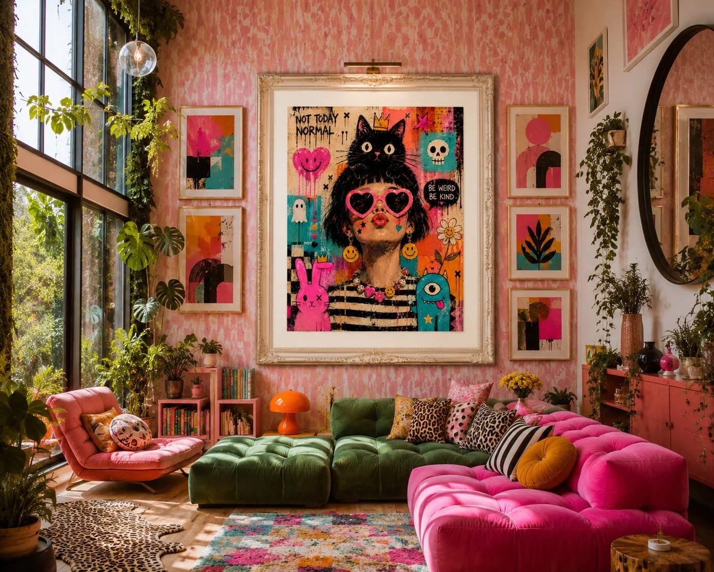 Not Today's Normal Art Print set in a Colourful eclectic living room with pop art.jpg