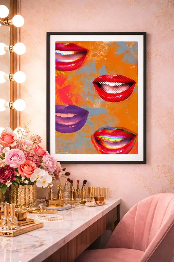 SIC by Rix, bold contemporary artwork combining graphic lips, halftone patterns, and saturated colour contrasts in a pop-art style, curated by Landson Studios