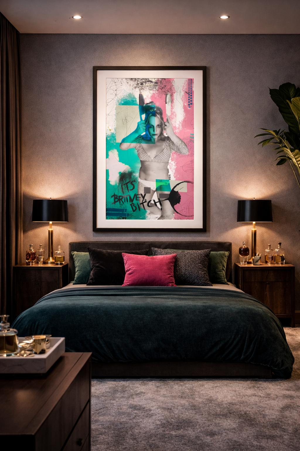 Pop art portrait by Five46 with pink and teal tones and graffiti textures